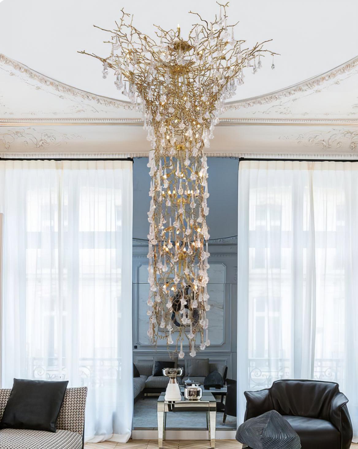 Abeleisa Tree Branch Staircase Brass Crystal Chandelier - Blowlighting