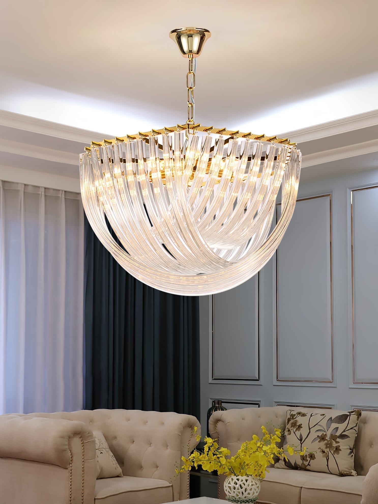Aurora Chandelier Clear Curved Tiered - Blowlighting