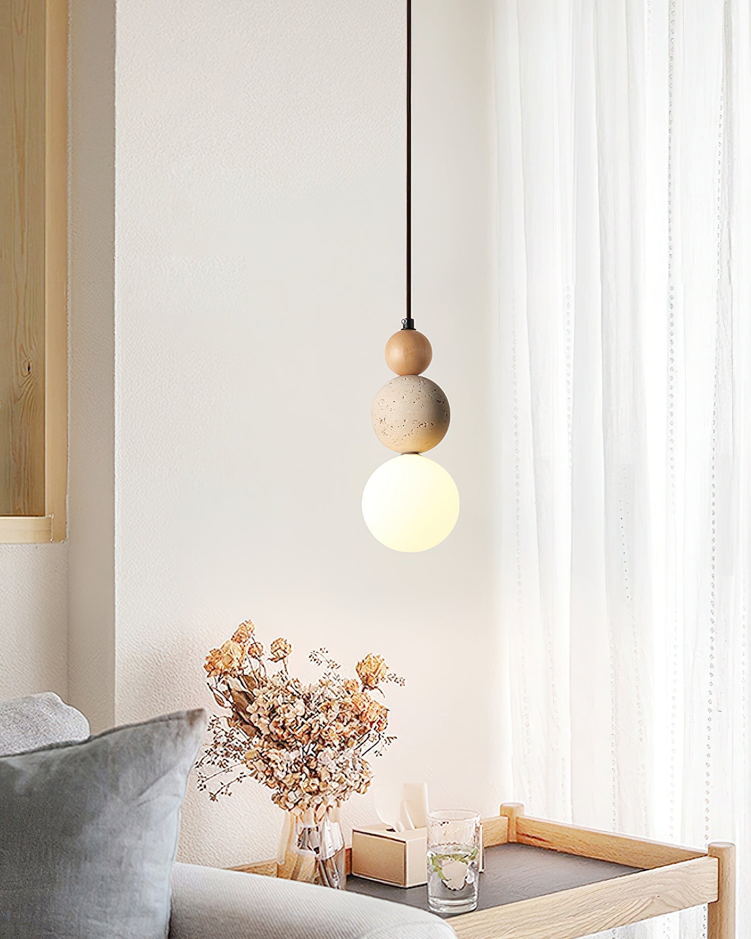 Ritta Triple Sphere Pendant Light Travertine - Letslighting