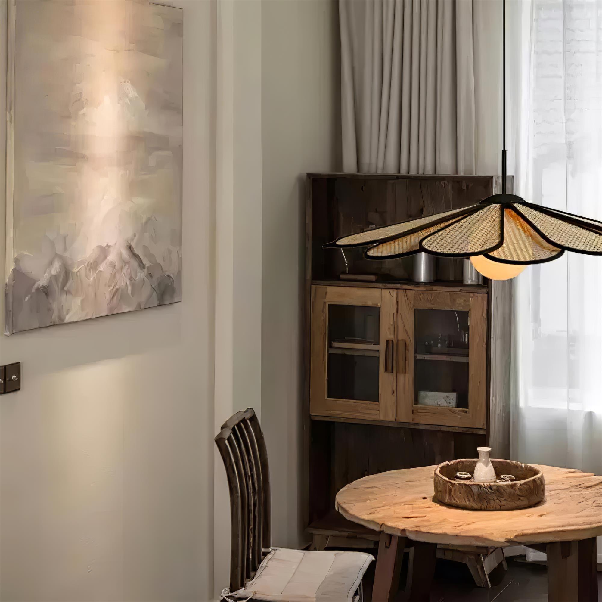 Pendelleuchte Rattan Blütenblatt Metallrahmen-Letslighting