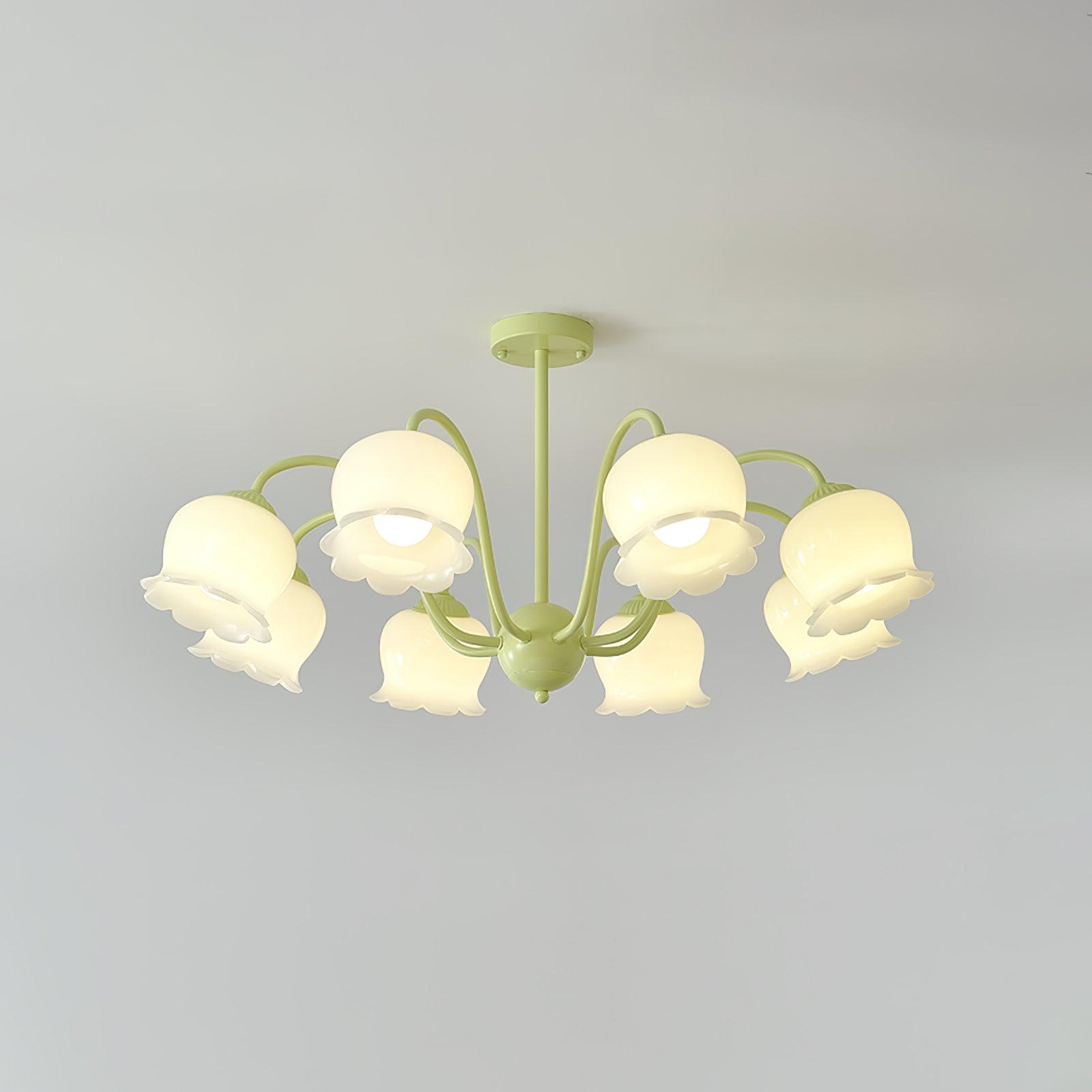 Lustra Trompeten-Kronleuchter mit floralen pastellfarbenen Glasblüten-Letslighting