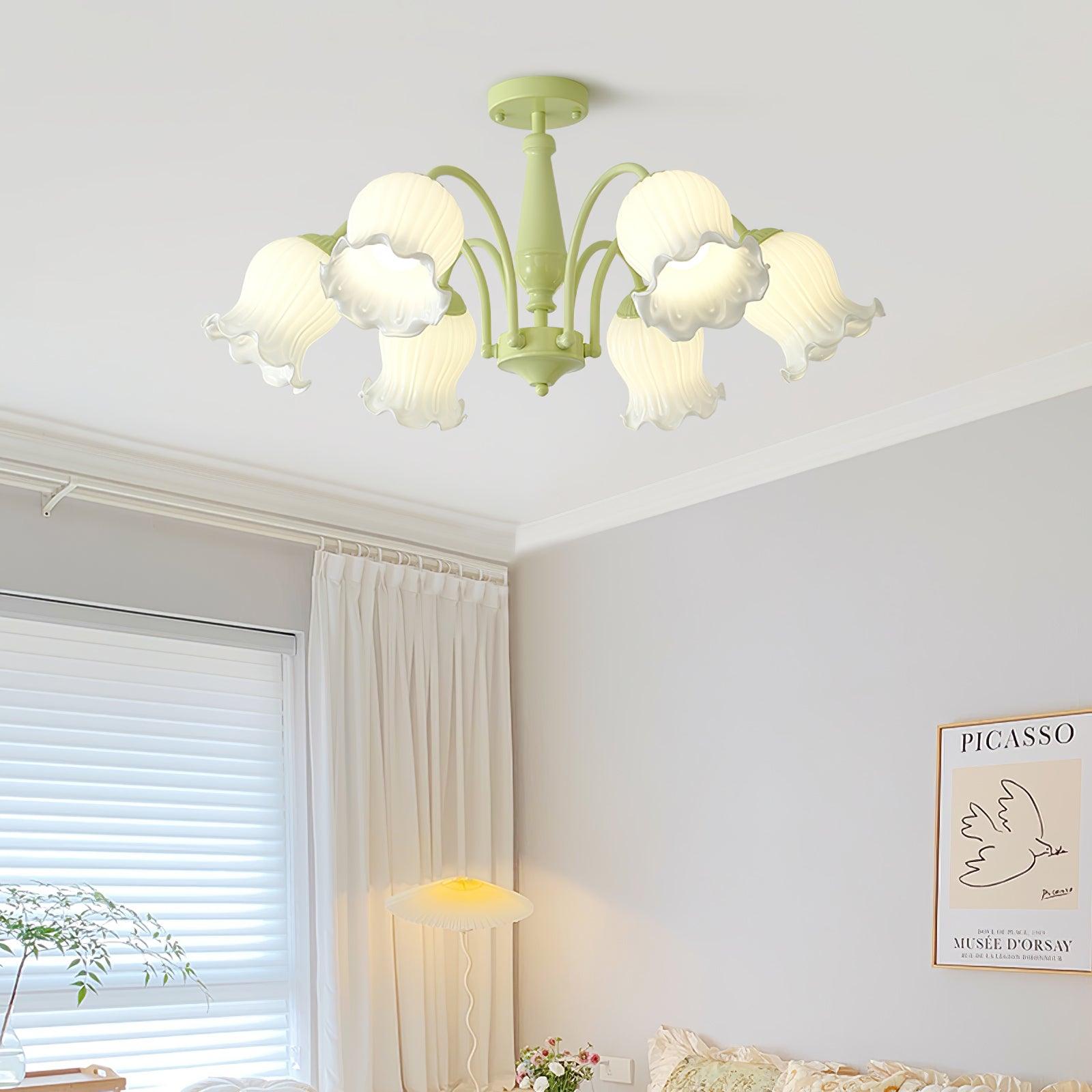 Lustra Trompeten-Kronleuchter mit floralen pastellfarbenen Glasblüten-Letslighting