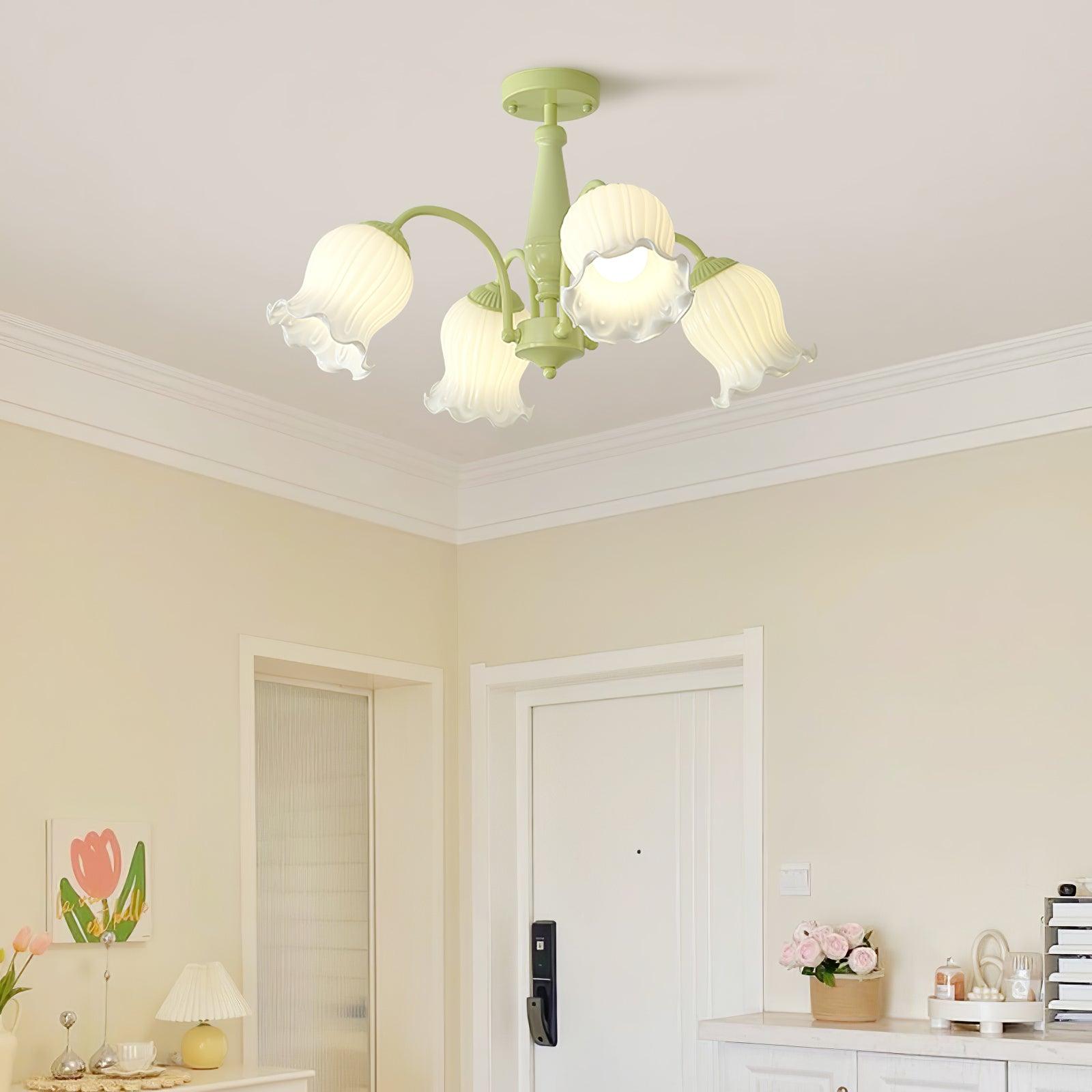 Lustra Trompeten-Kronleuchter mit floralen pastellfarbenen Glasblüten-Letslighting