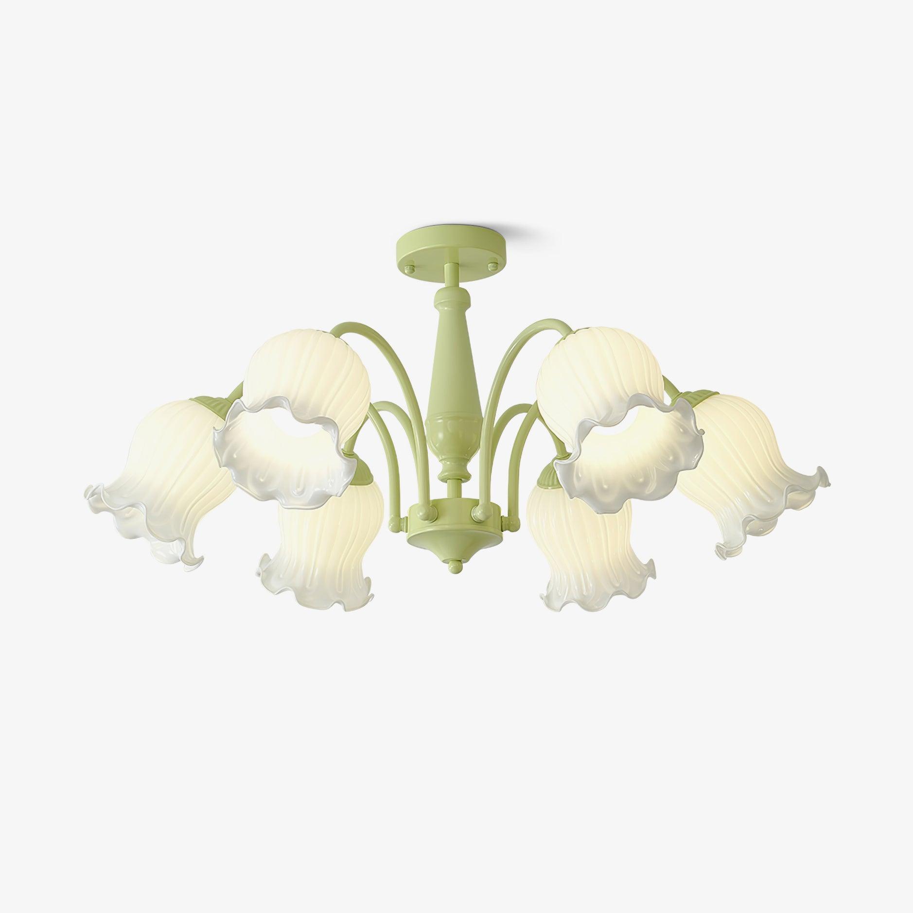 Lustra Trompeten-Kronleuchter mit floralen pastellfarbenen Glasblüten-Letslighting