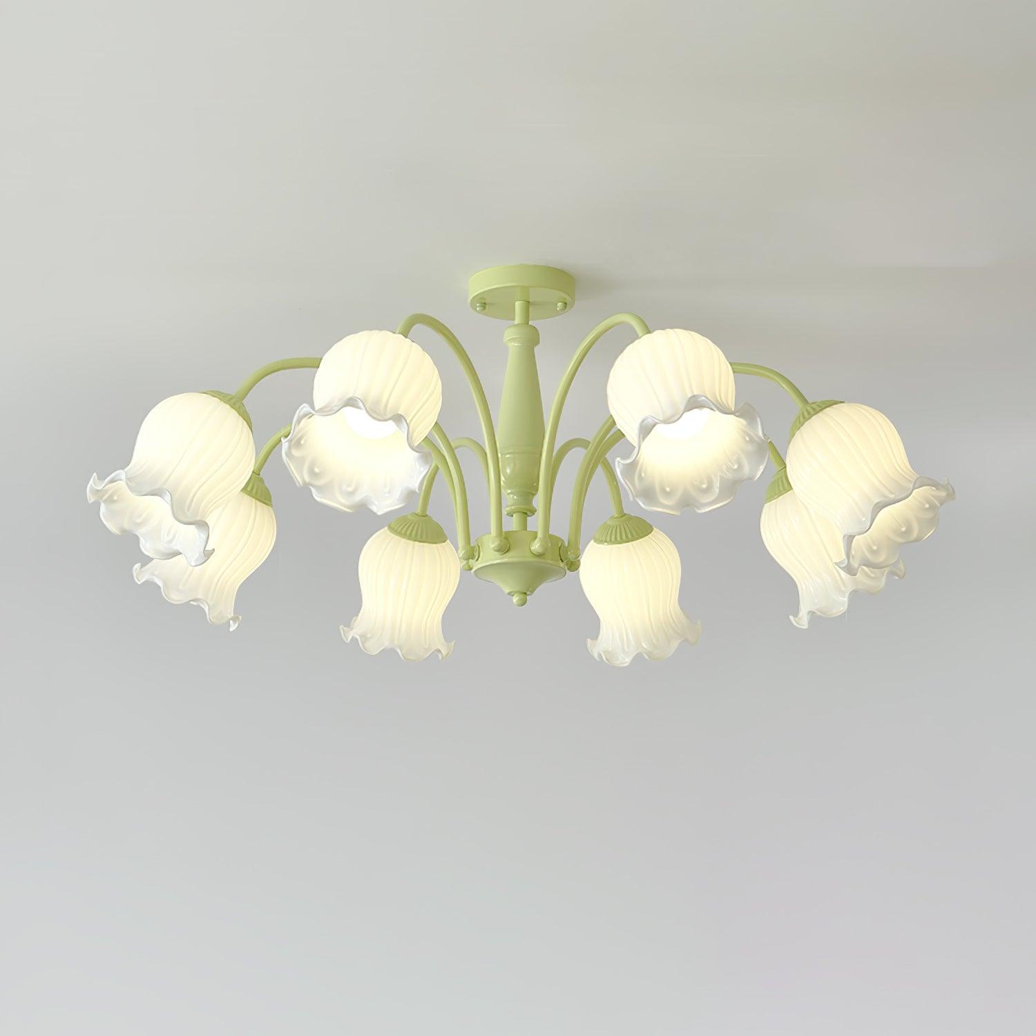 Lustra Trompeten-Kronleuchter mit floralen pastellfarbenen Glasblüten-Letslighting