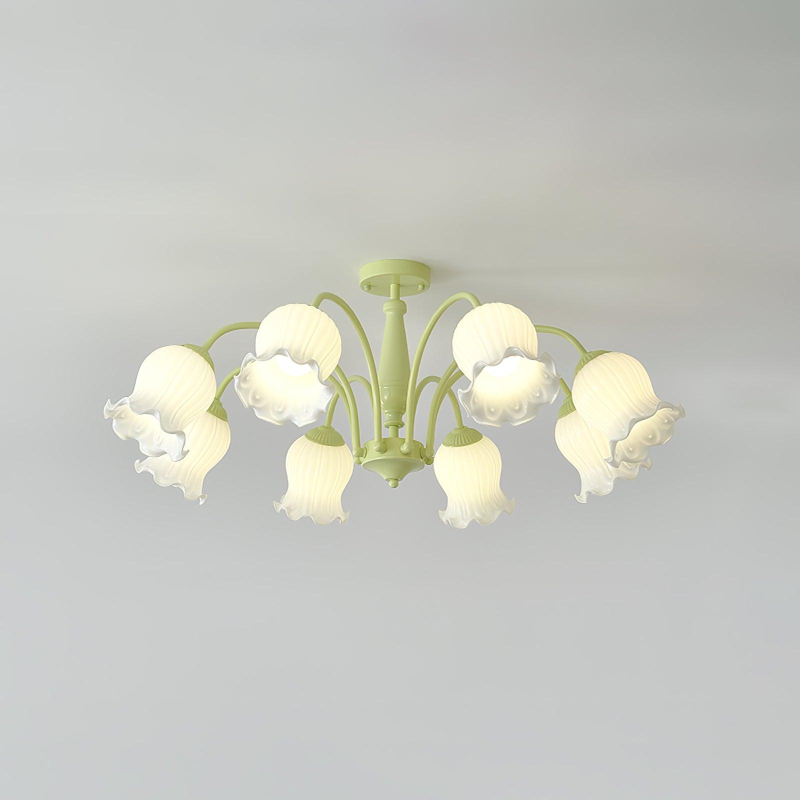 Lustra Trompeten-Kronleuchter mit floralen pastellfarbenen Glasblüten-Letslighting