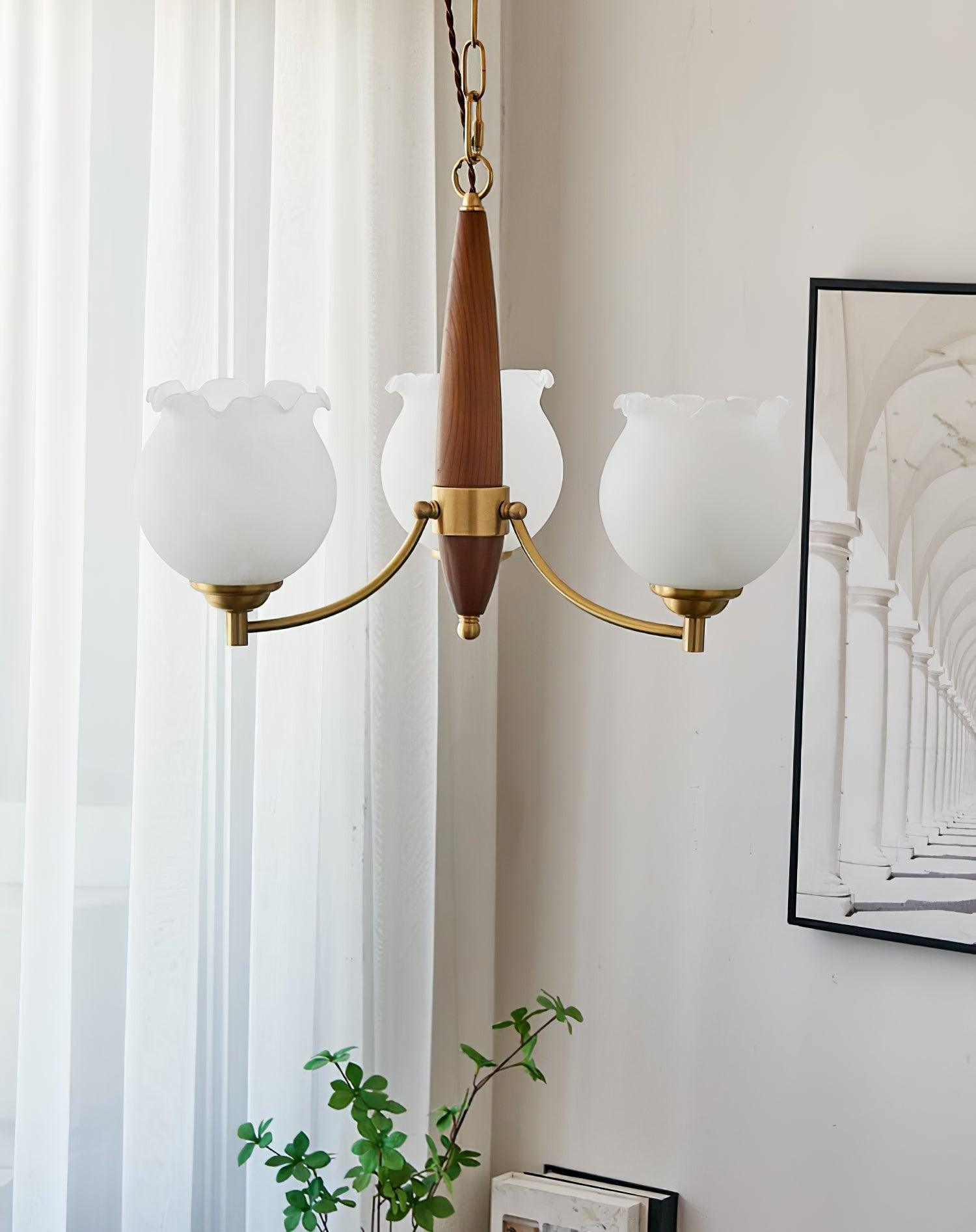 Lustra Kronleuchter Glas Holz Messing Vintage-Letslighting