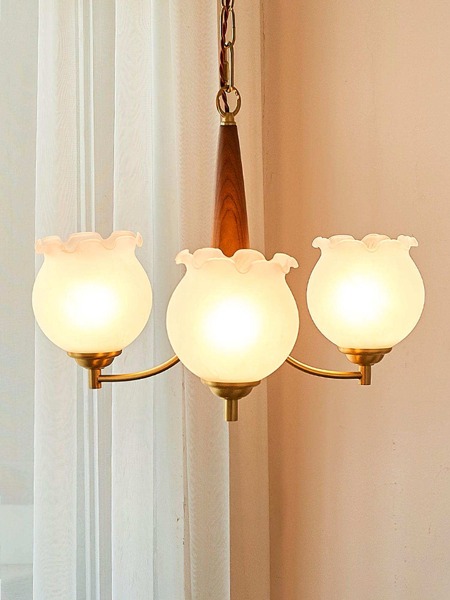 Lustra Kronleuchter Glas Holz Messing Vintage-Letslighting