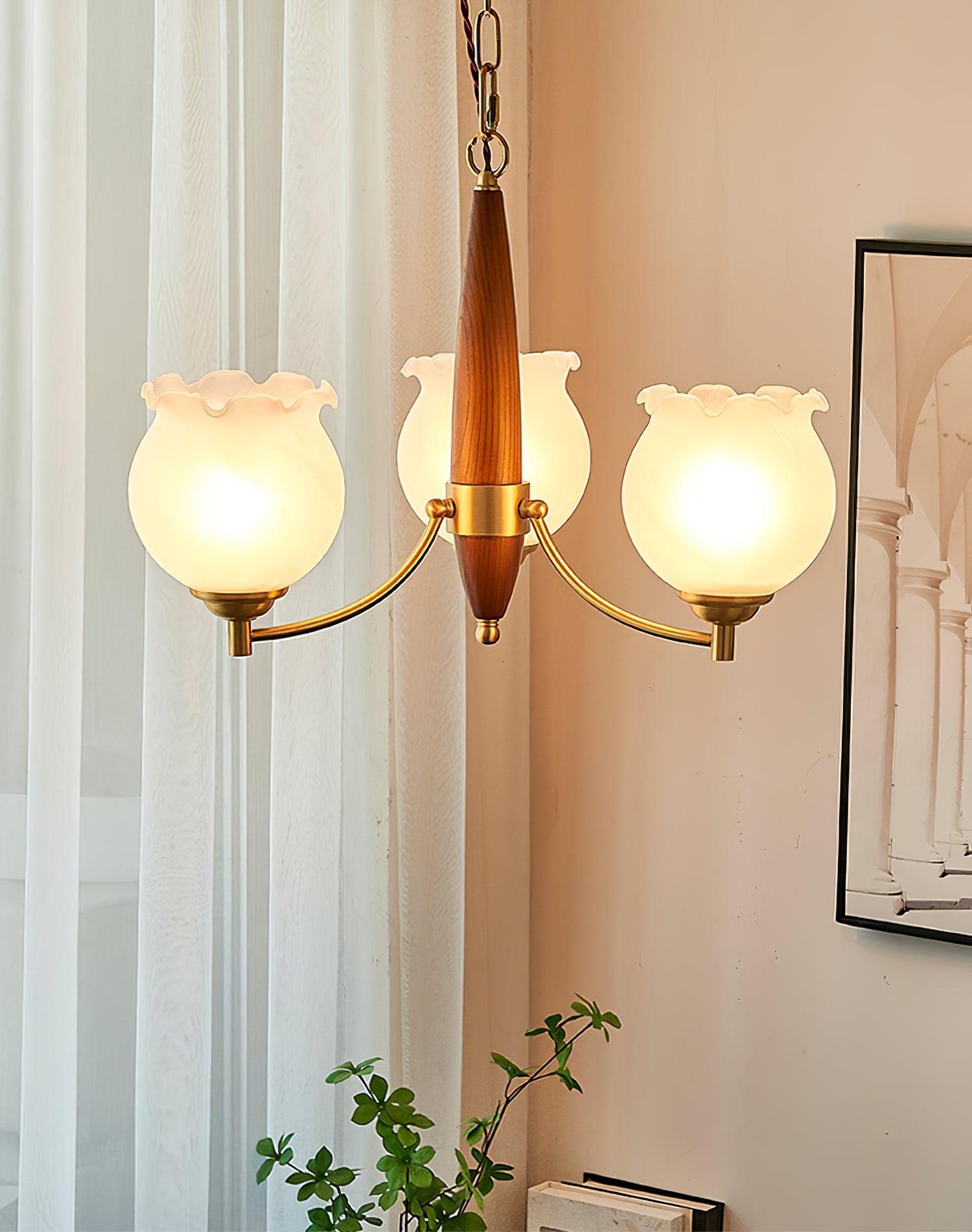 Lustra Kronleuchter Glas Holz Messing Vintage-Letslighting