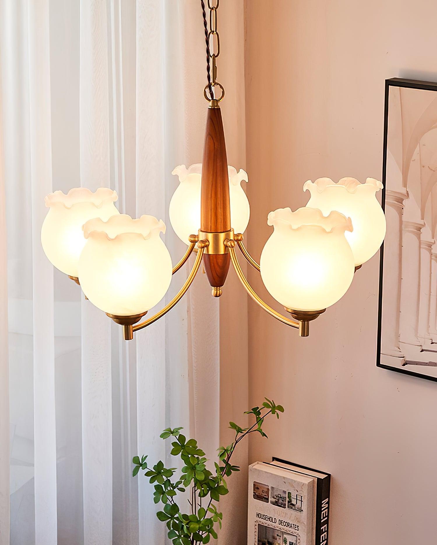 Lustra Kronleuchter Glas Holz Messing Vintage-Letslighting