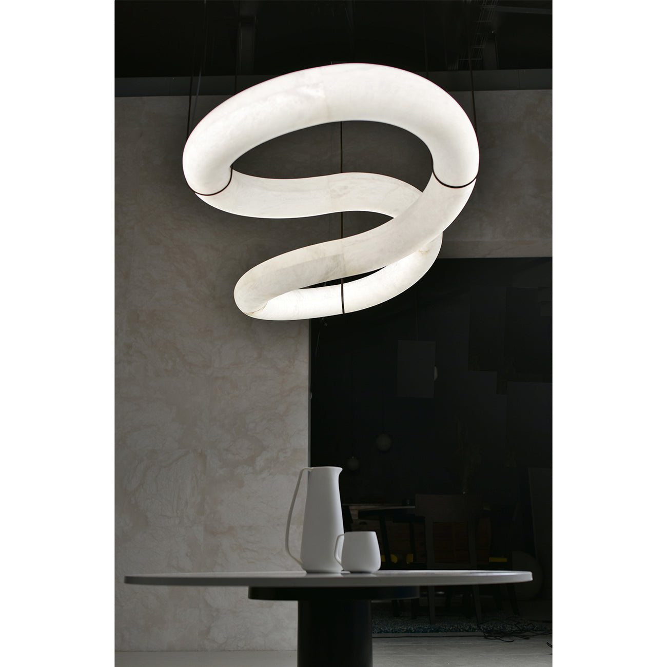 Syrinan Modern Minimalist Luxe Ring Leather Alabaster Chandelier - Letslighting