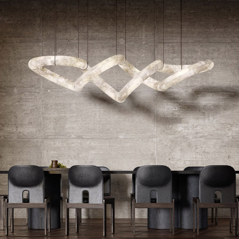 Syrinan Modern Minimalist Luxe Ring Leather Alabaster Chandelier - Letslighting