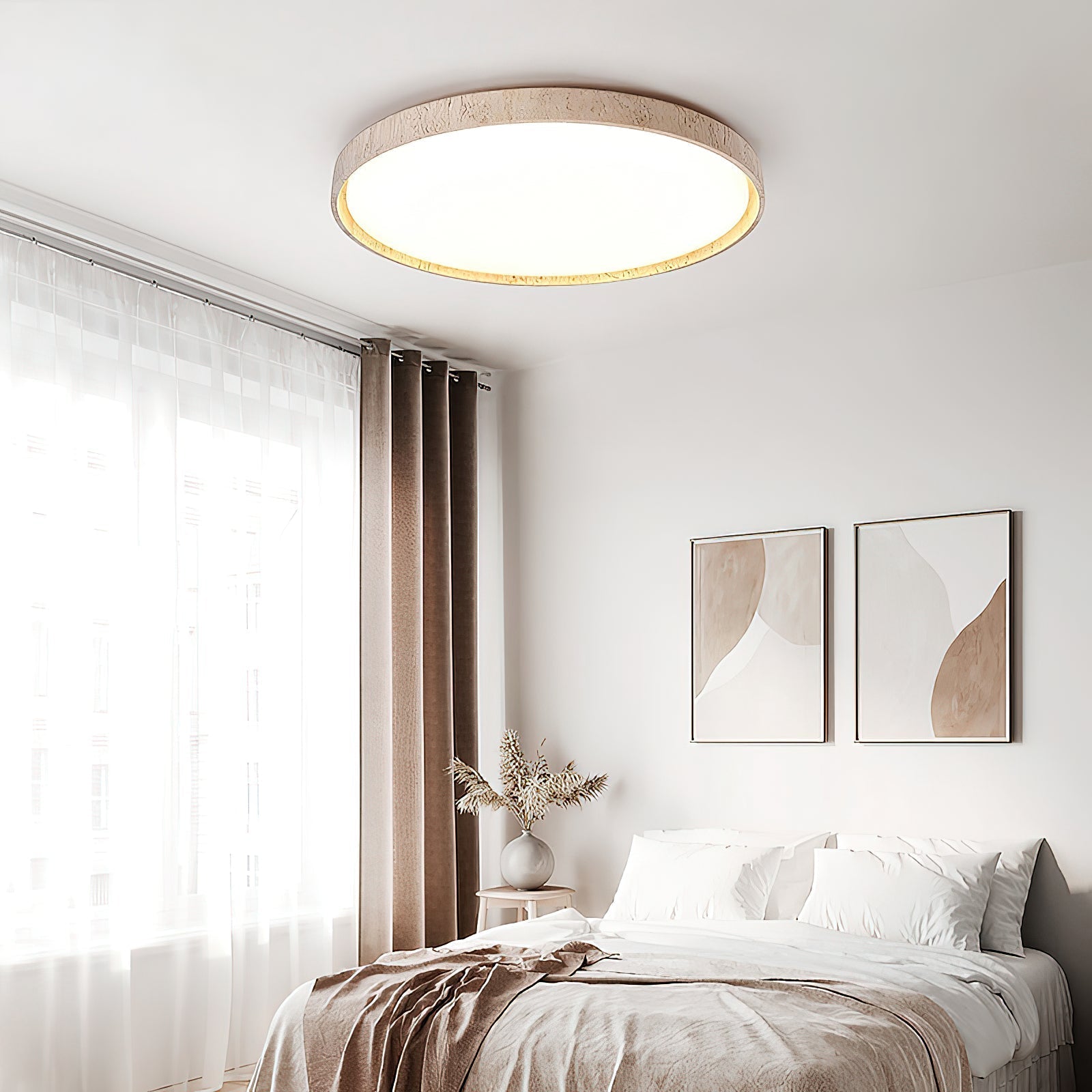 Symiror Modern Minimalist Round Travertine Ceiling Lamp - Letslighting
