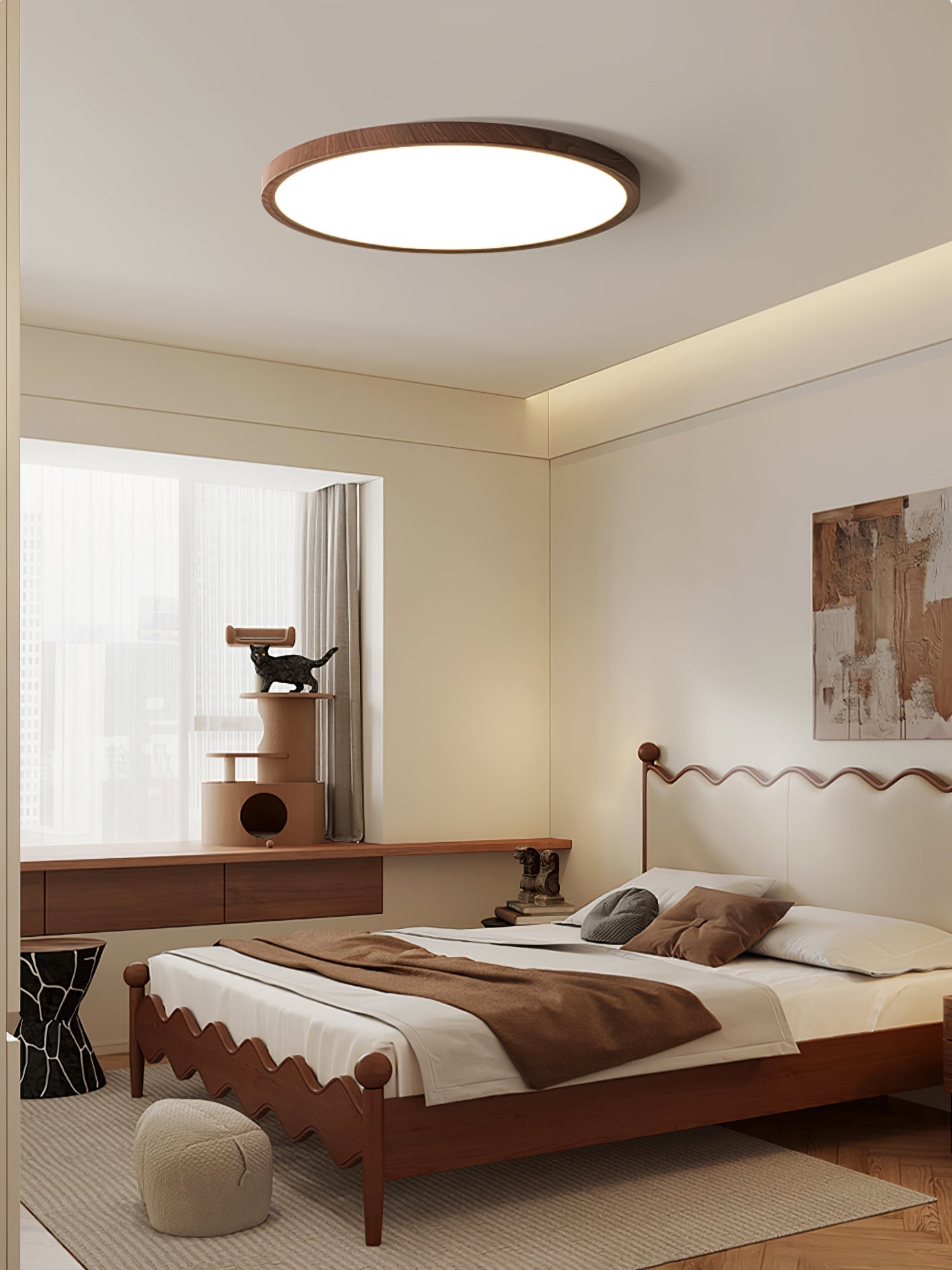 Solara Deckenleuchte Dünn Rund Walnuss Minimalistisch-Letslighting
