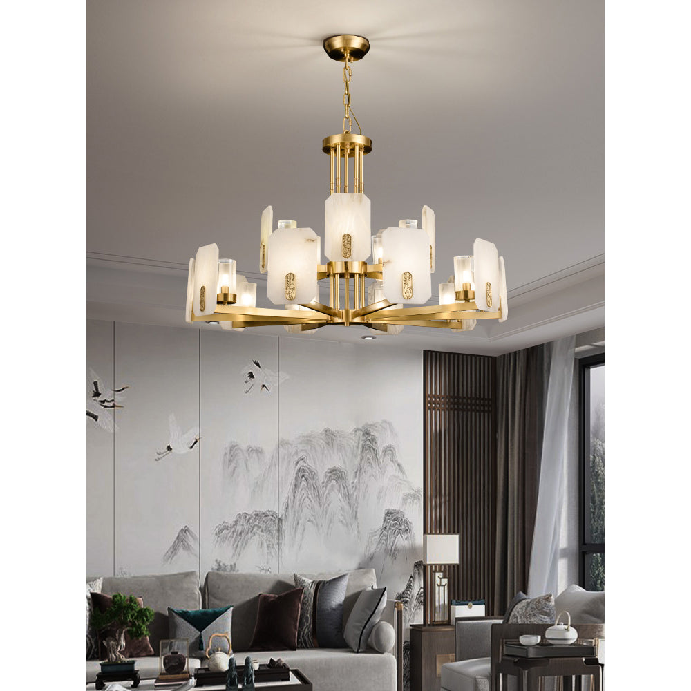 Aursorion Postmodern Luxury Brass Alabaster Chandelier - Letslighting