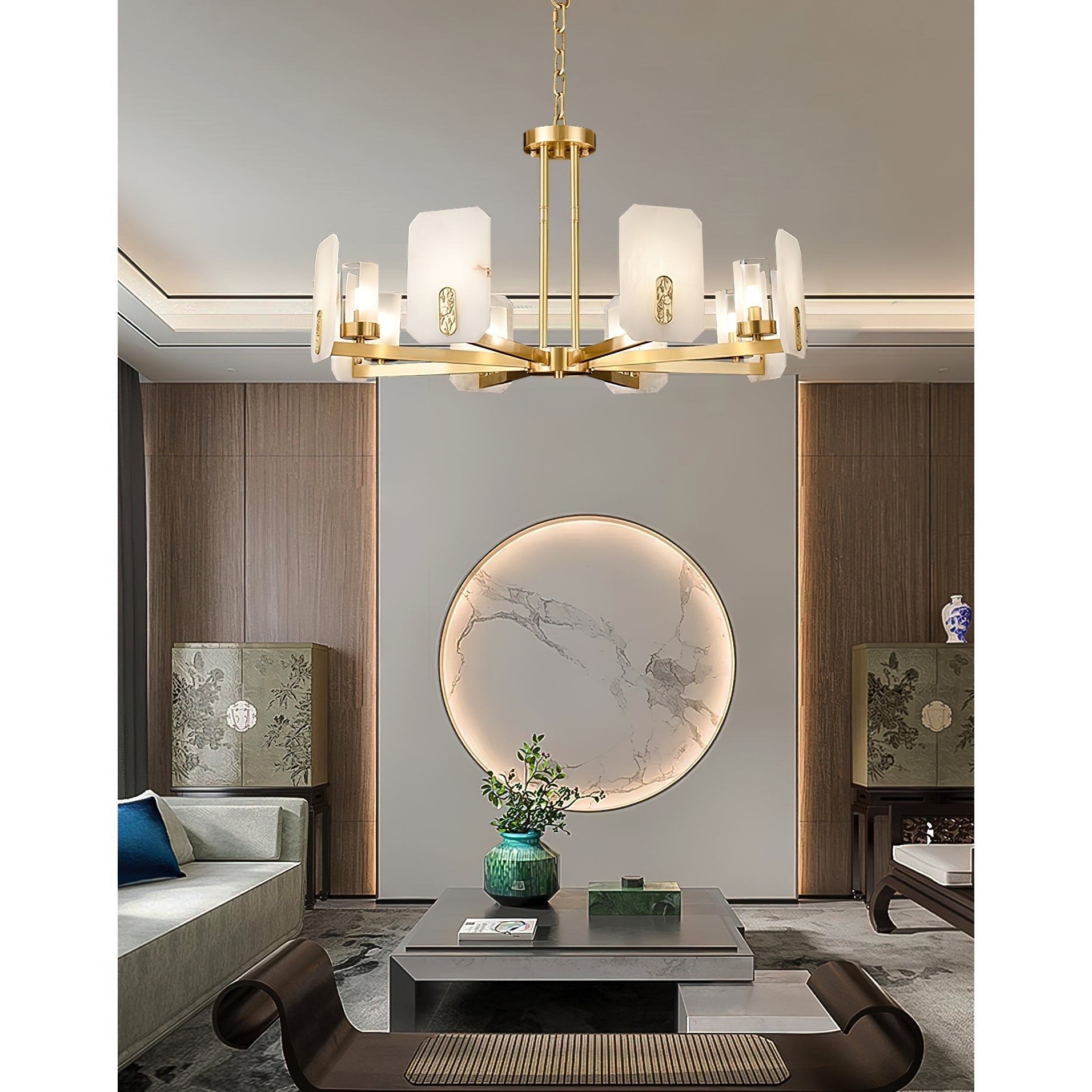 Aursorion Postmodern Luxury Brass Alabaster Chandelier - Letslighting