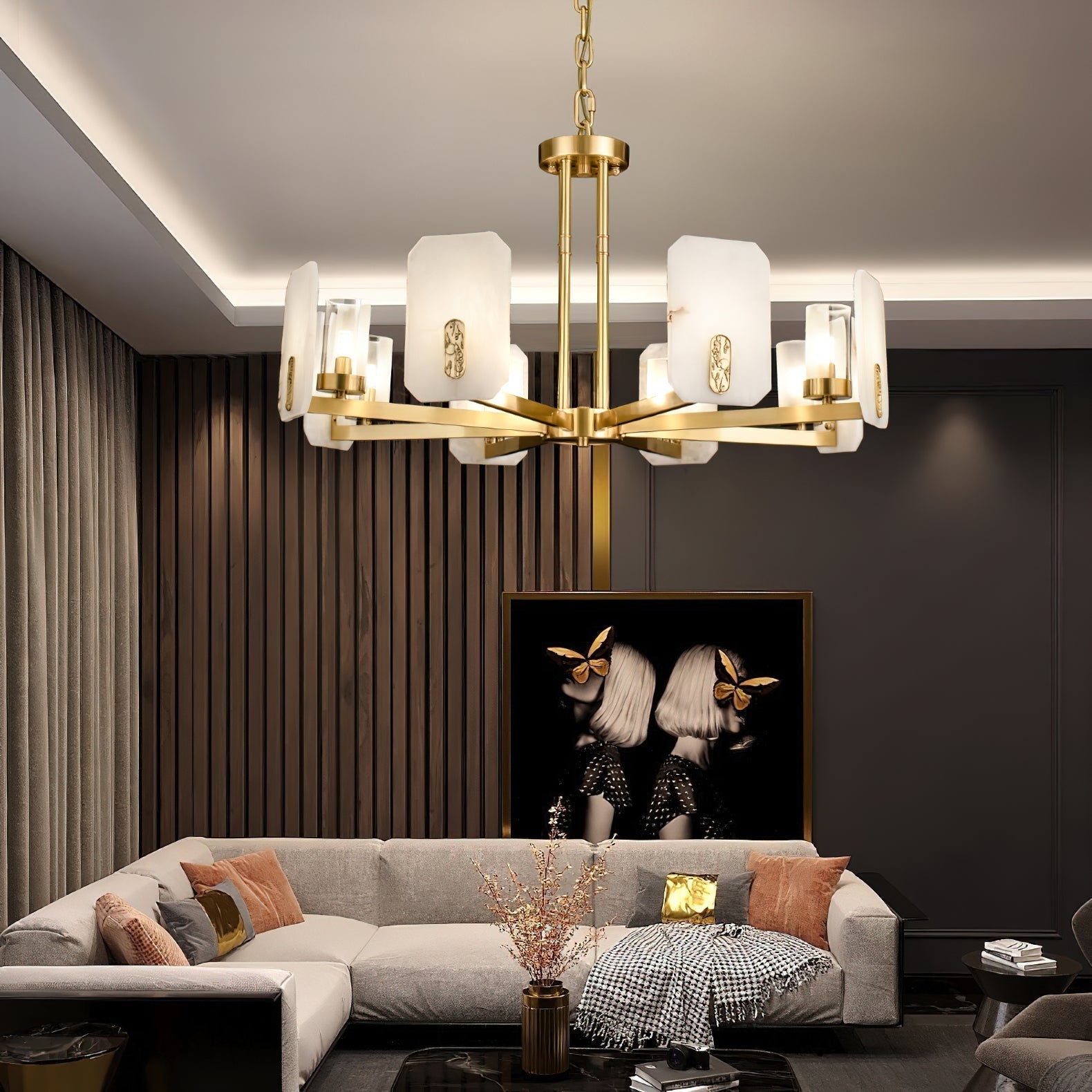 Aursorion Postmodern Luxury Brass Alabaster Chandelier - Letslighting