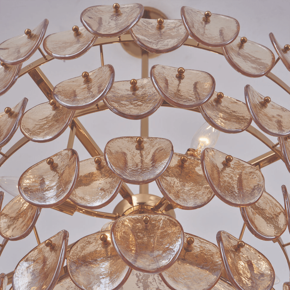 Aurora Chandelier Amber Glass Disc Fish Scale Brass - Neutralighting