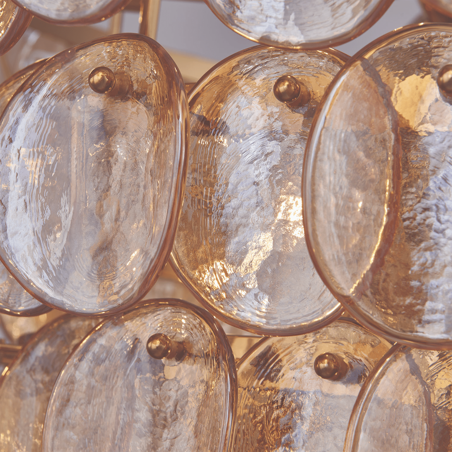 Aurora Chandelier Large Amber Glass Disc Fish Scale Brass - Neutralighting