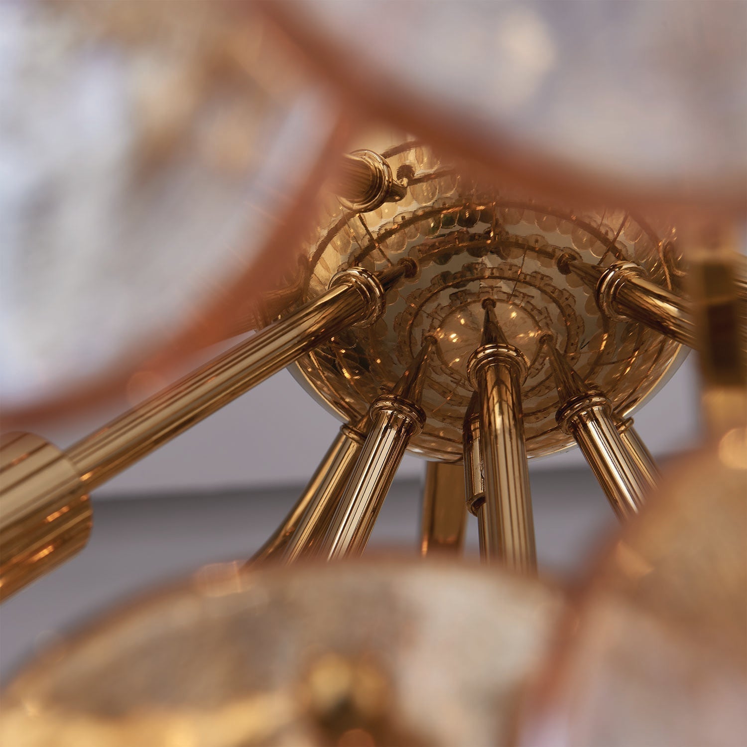 Aurora Chandelier Large Amber Glass Disc Fish Scale Brass - Neutralighting