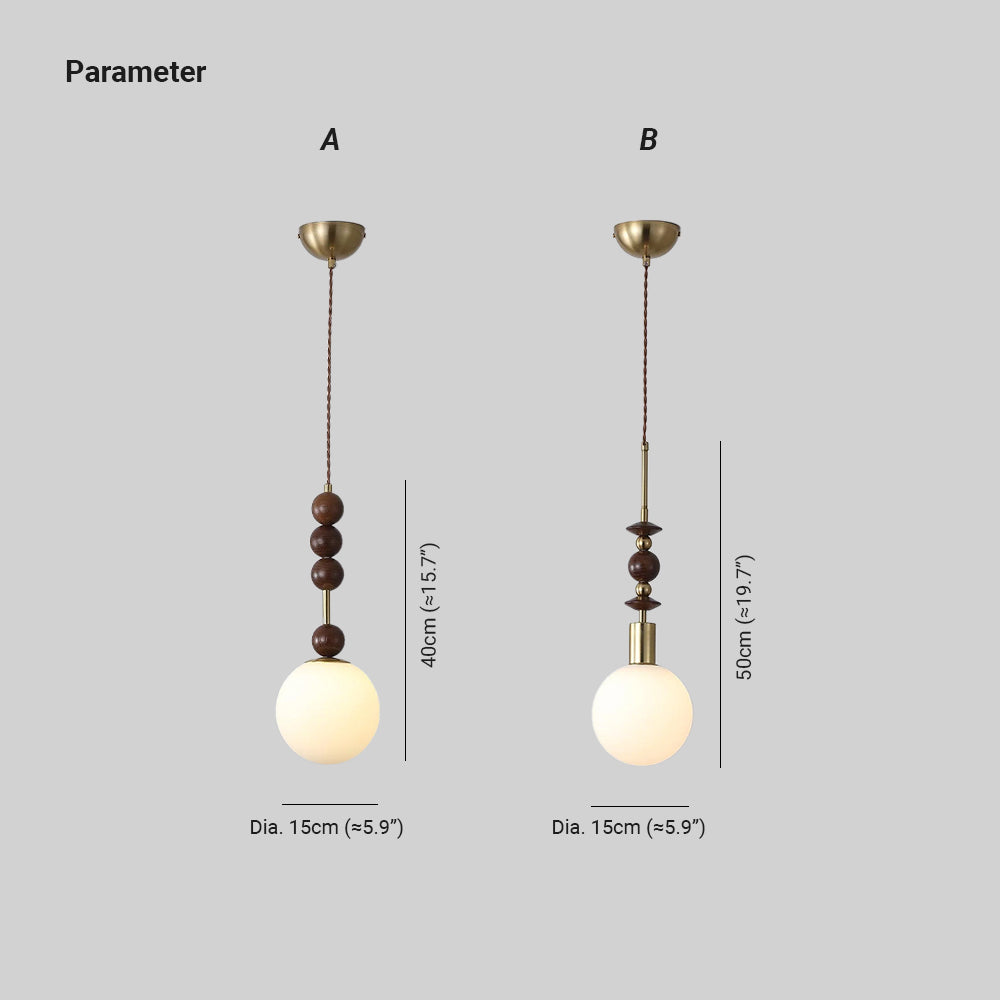 Norn Vintage-Globus-Pendelleuchte mit Holzperlen