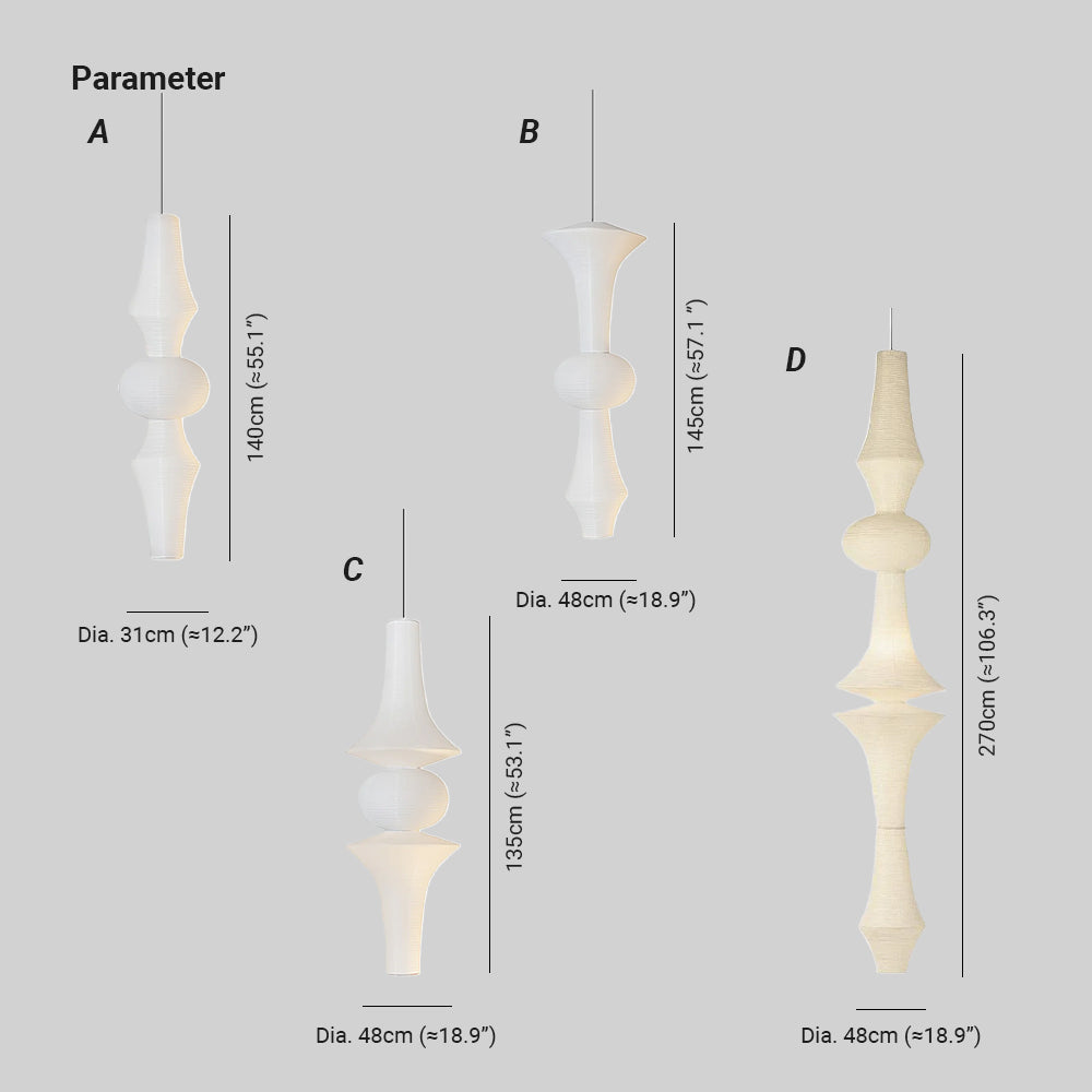 Faye Vertikale Pendelleuchte mit skulpturalem Design aus Papier