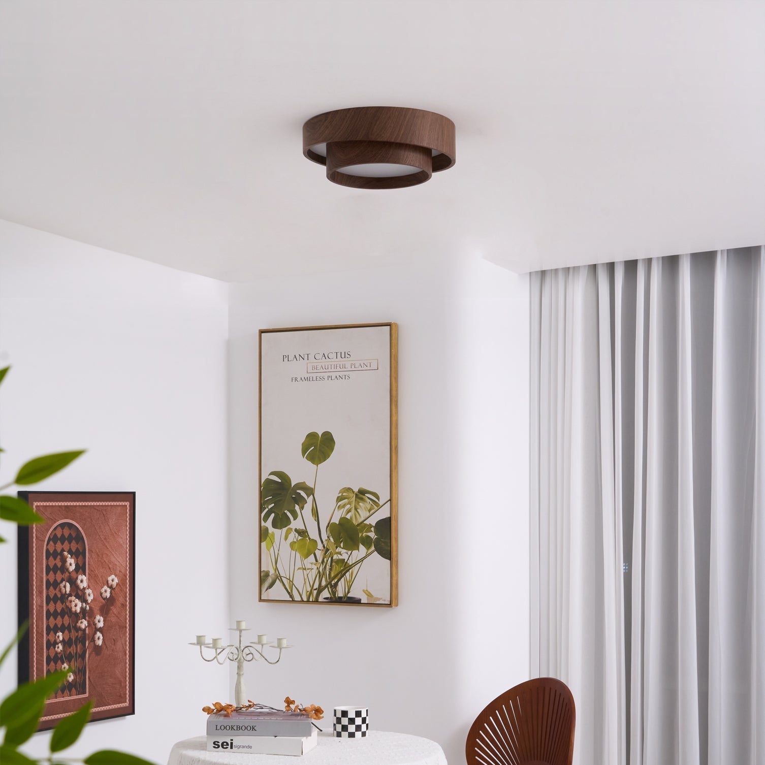 Wavin Deckenleuchte mit Doppelring in Nussbaumfarbe