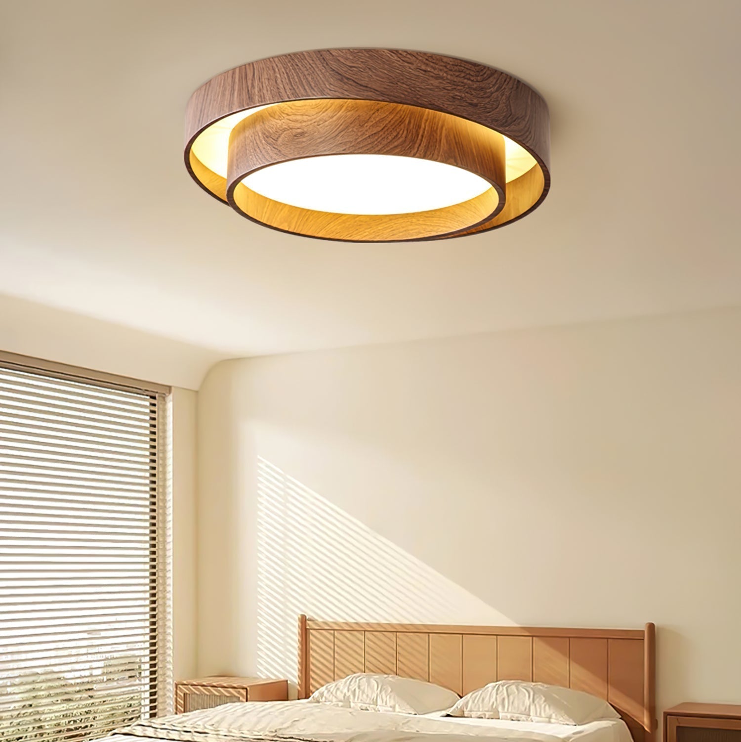 Wavin Deckenleuchte mit Doppelring in Nussbaumfarbe