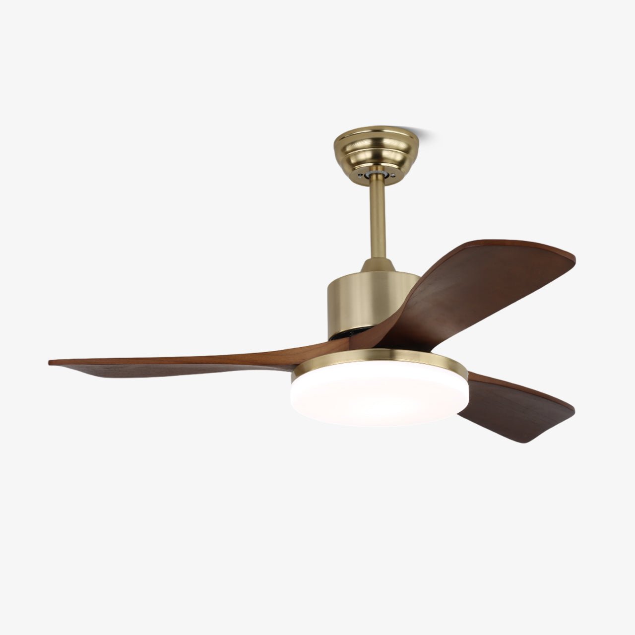 Selora Moderne Deckenventilatorleuchte aus Messing und Holz