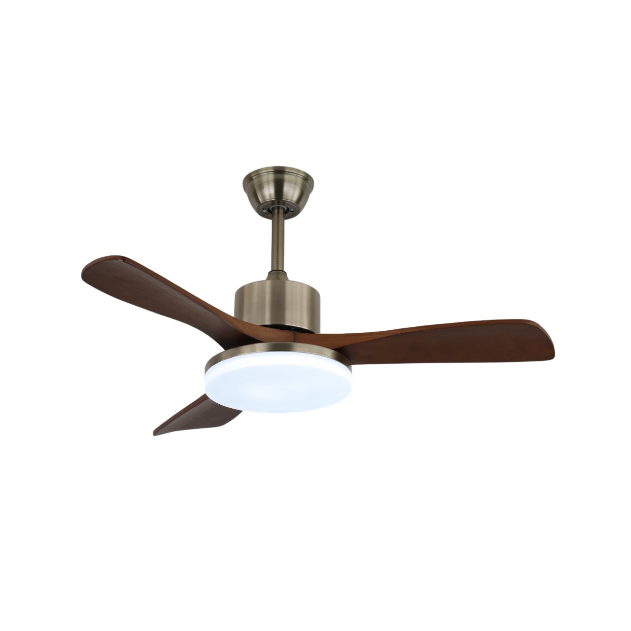 Selora Deckenventilatorleuchte aus Messing und Holz