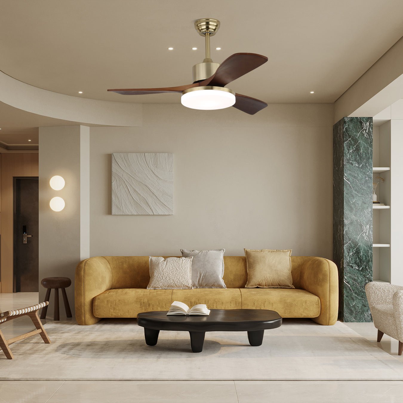 Selora Deckenventilatorleuchte mit Holzflügeln und integrierter LED