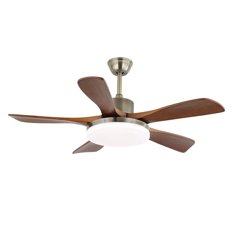 Elara Moderner Deckenventilator mit Licht aus Messing und Holz