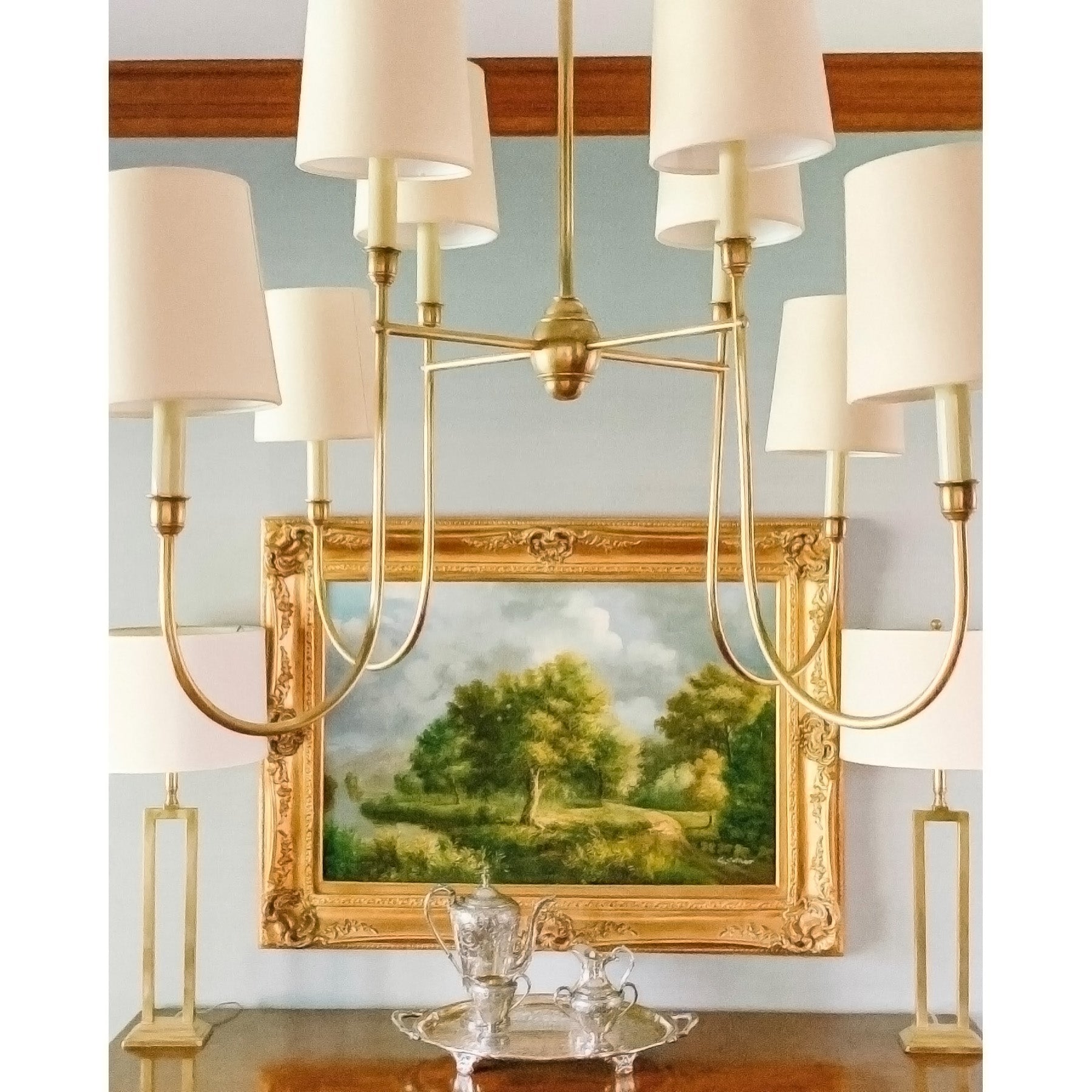 Nyshair Industrieller Vintage Kronleuchter aus Messing mit Stoffbezug-Letslighting
