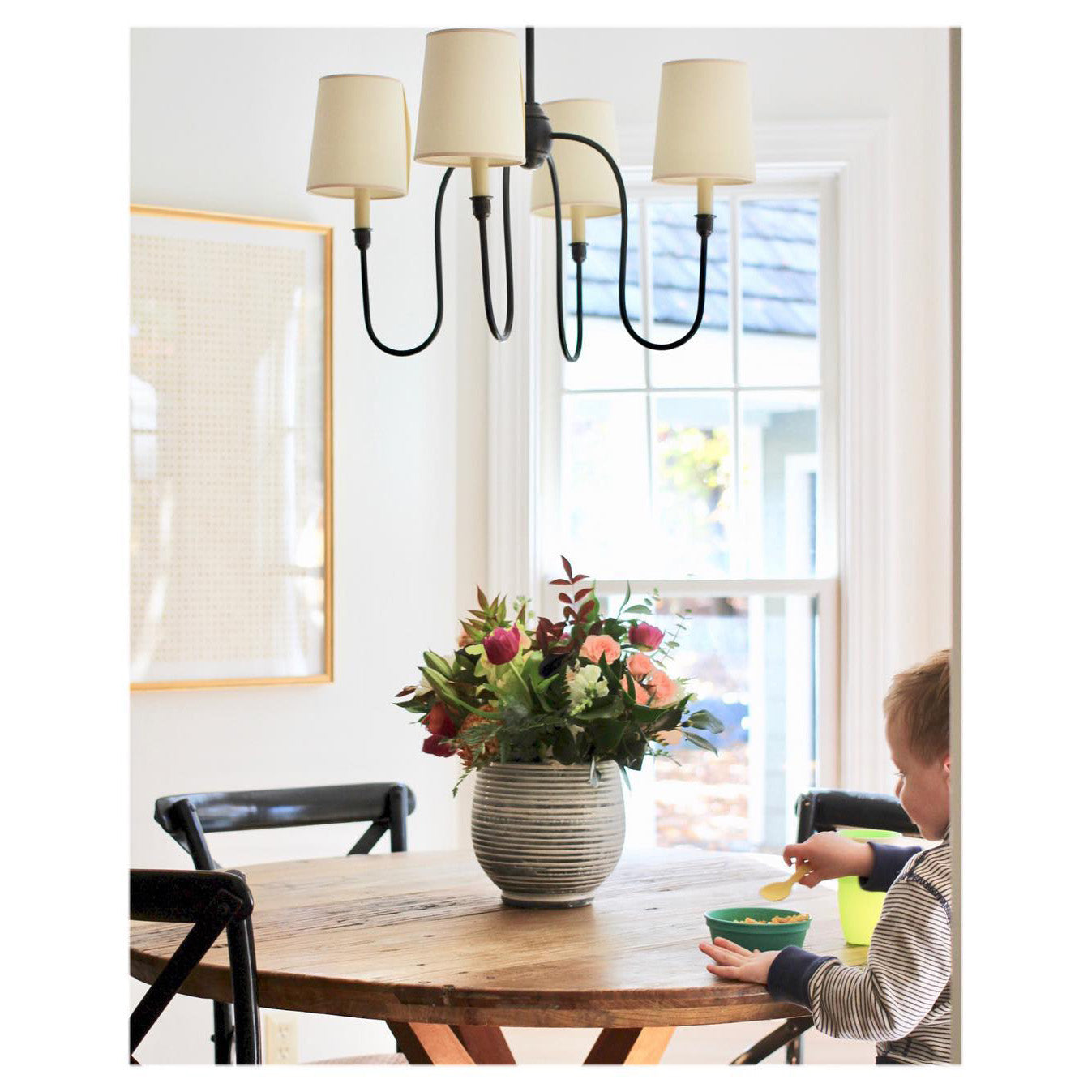 Nyshair Industrieller Vintage Kronleuchter aus Messing mit Stoffbezug-Letslighting