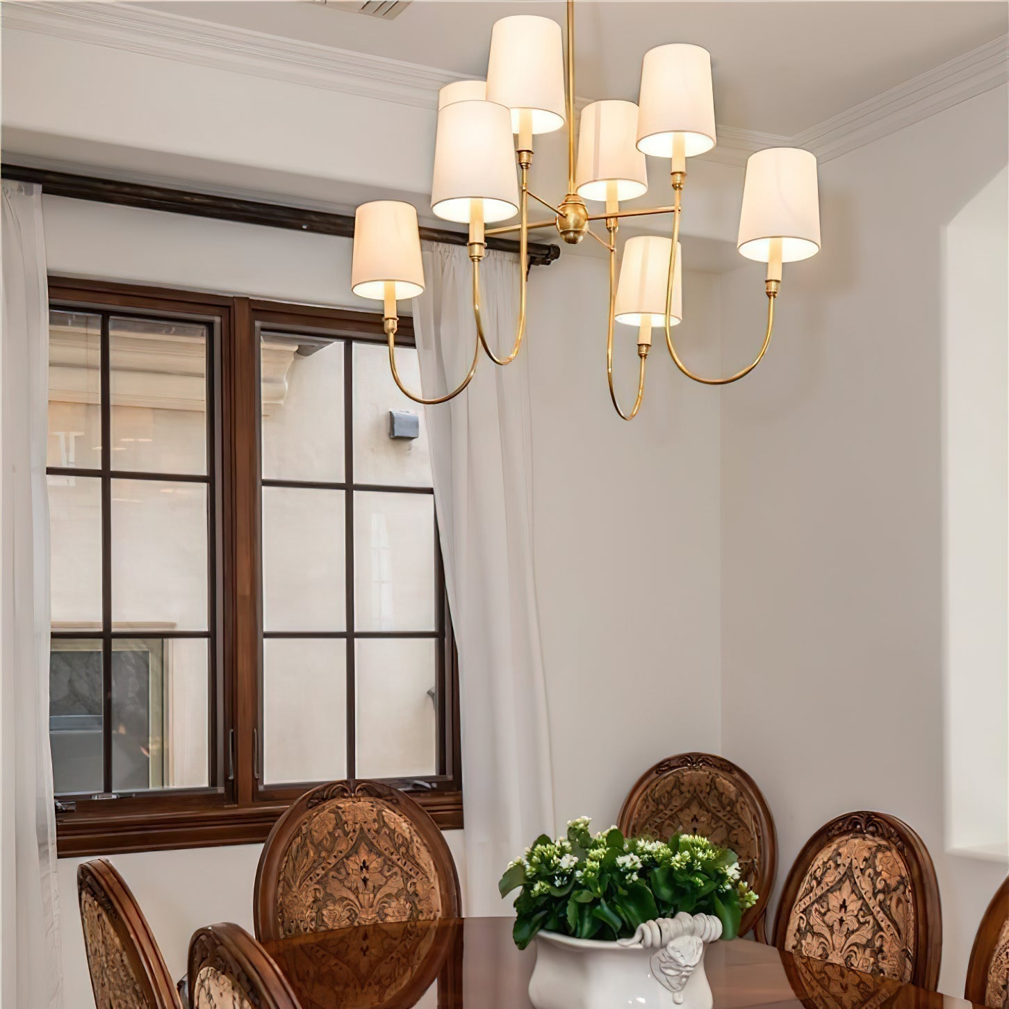 Nyshair Industrieller Vintage Kronleuchter aus Messing mit Stoffbezug-Letslighting