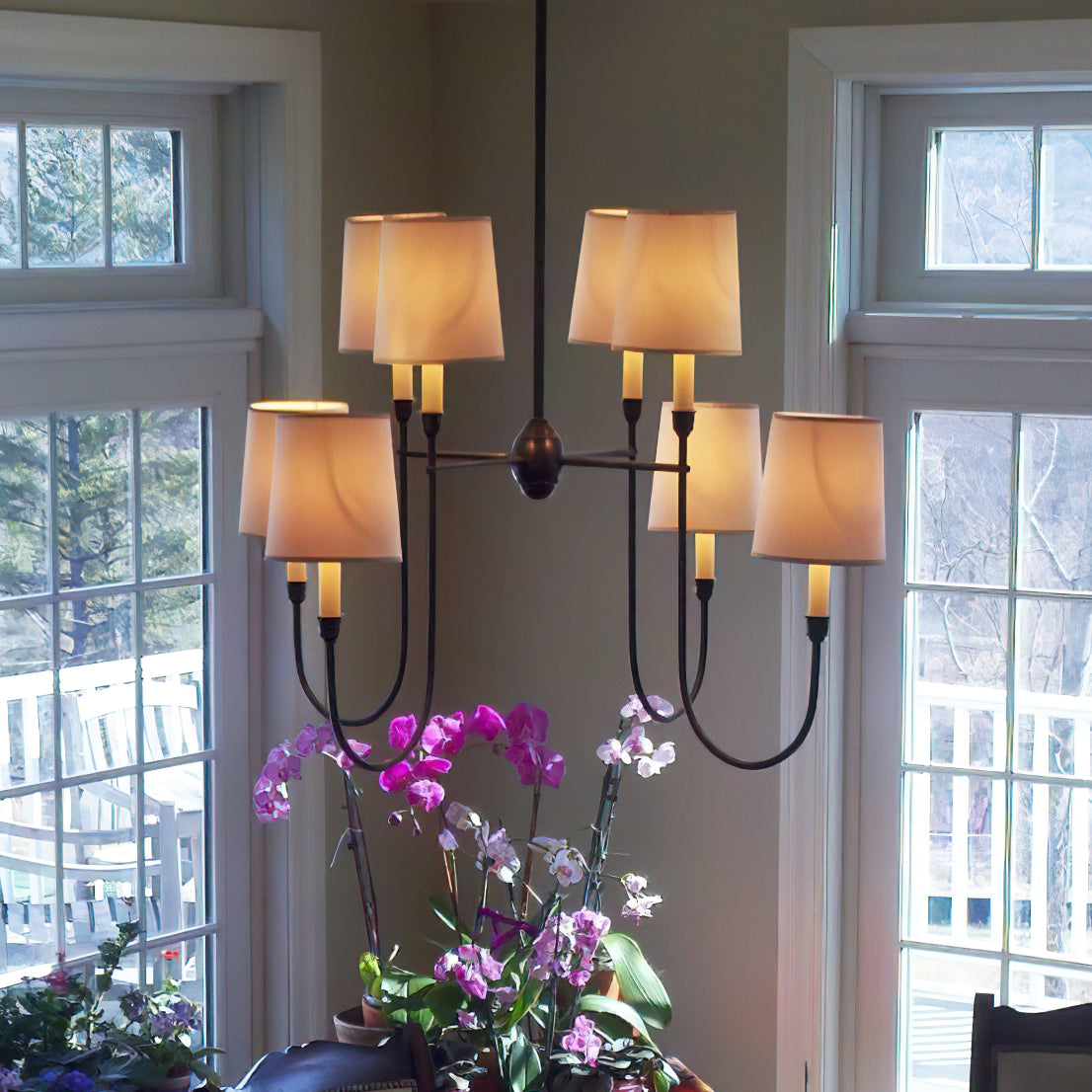 Nyshair Industrieller Vintage Kronleuchter aus Messing mit Stoffbezug-Letslighting