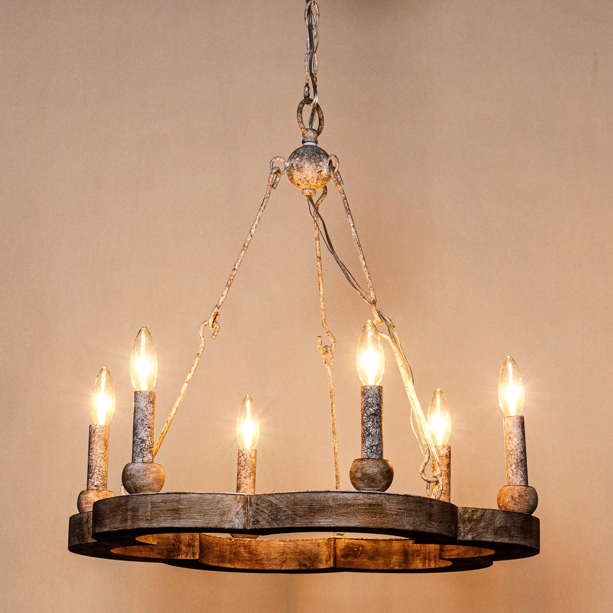 Mysilora Industrieller Vintage Kronleuchter aus Holz-Letslighting