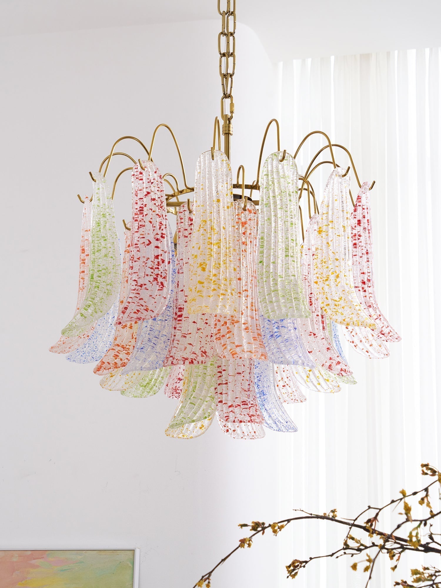 Chandelier Glass Petals Metal Frame Colorful Artistic Ambience - Letslighting
