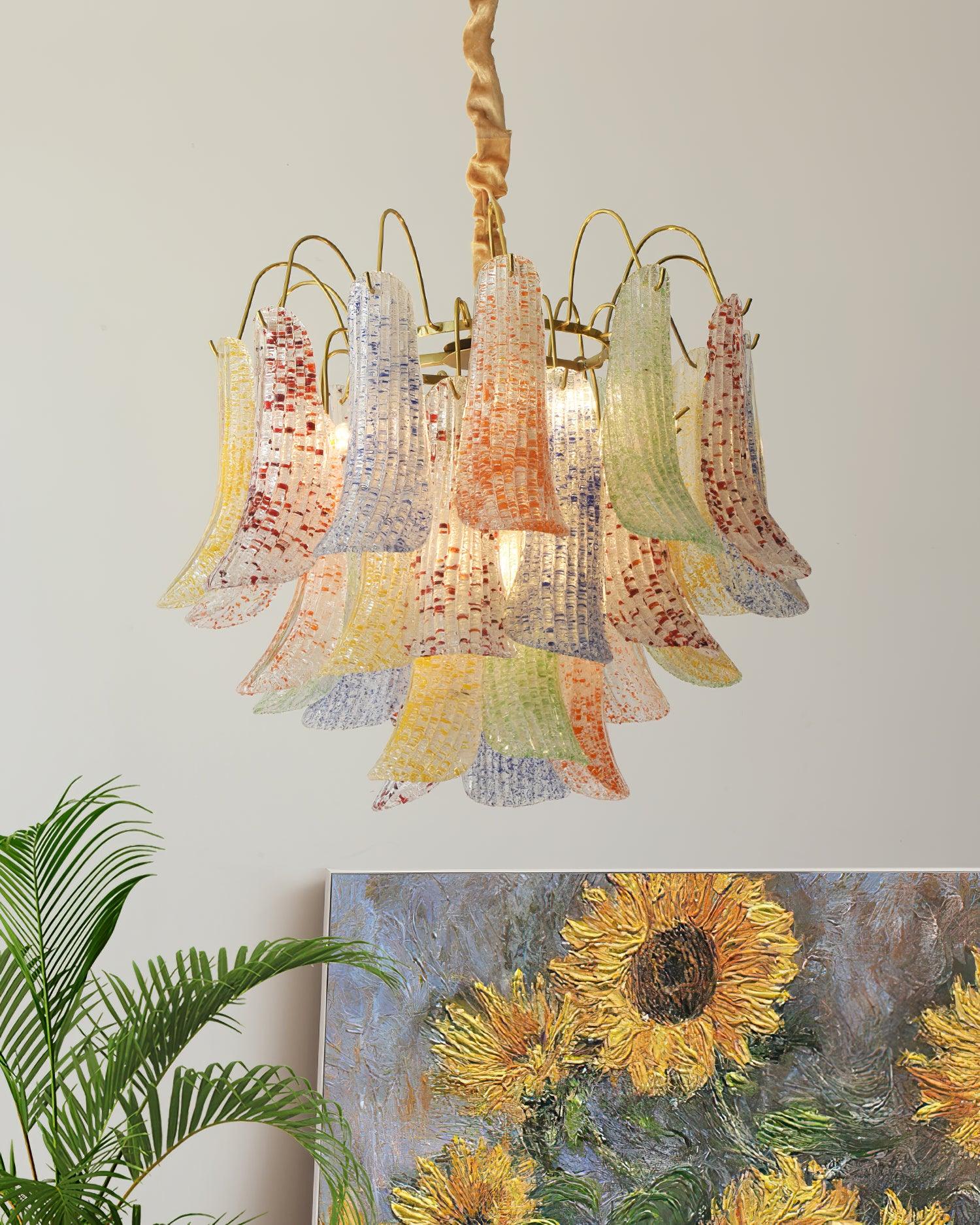 Chandelier Glass Petals Metal Frame Colorful Artistic Ambience - Letslighting