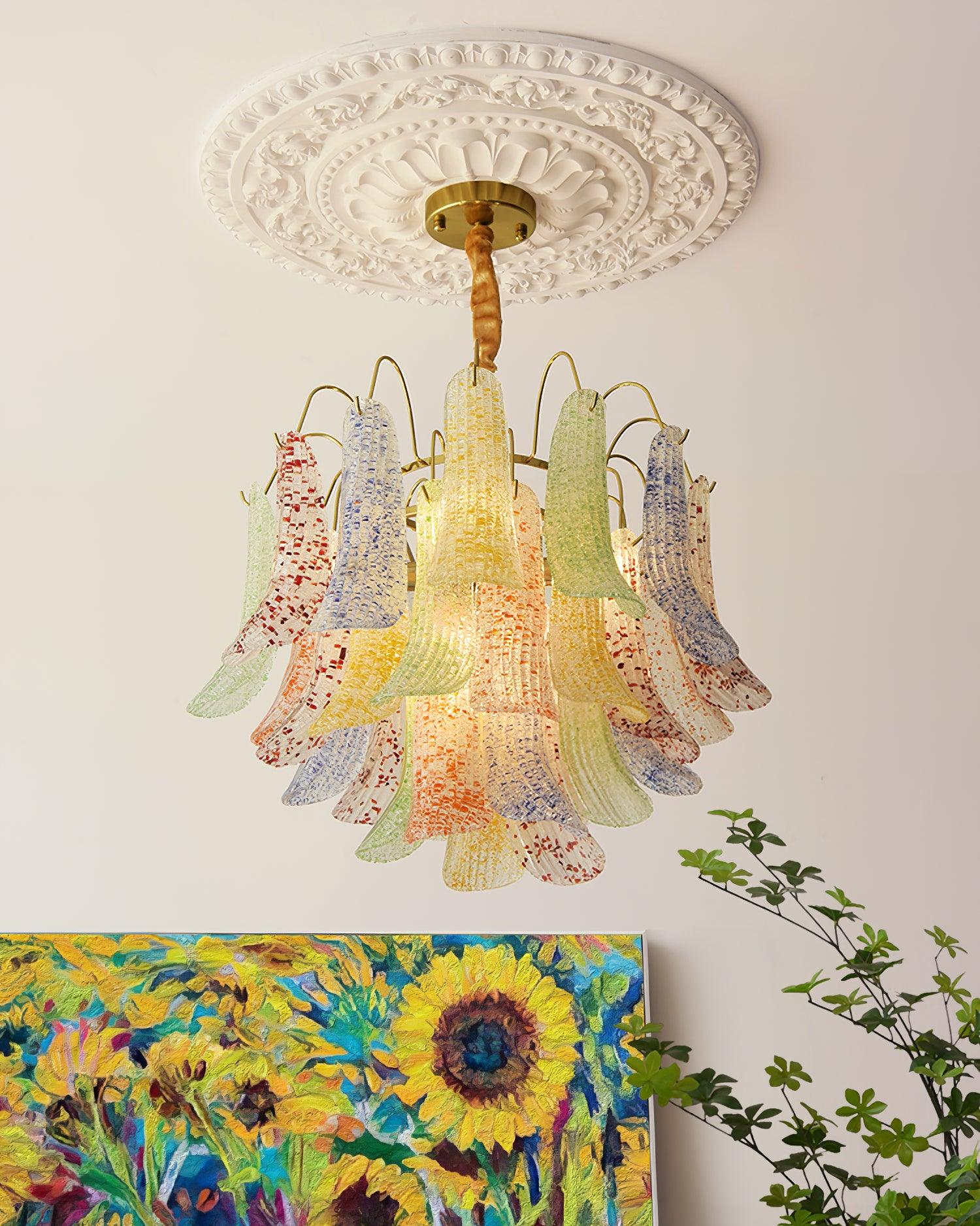 Chandelier Glass Petals Metal Frame Colorful Artistic Ambience - Letslighting