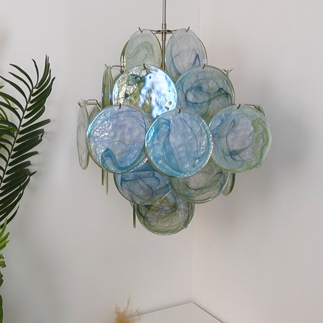 Aurora Chandelier Green Murano Glass Disc Nature - Blowlighting