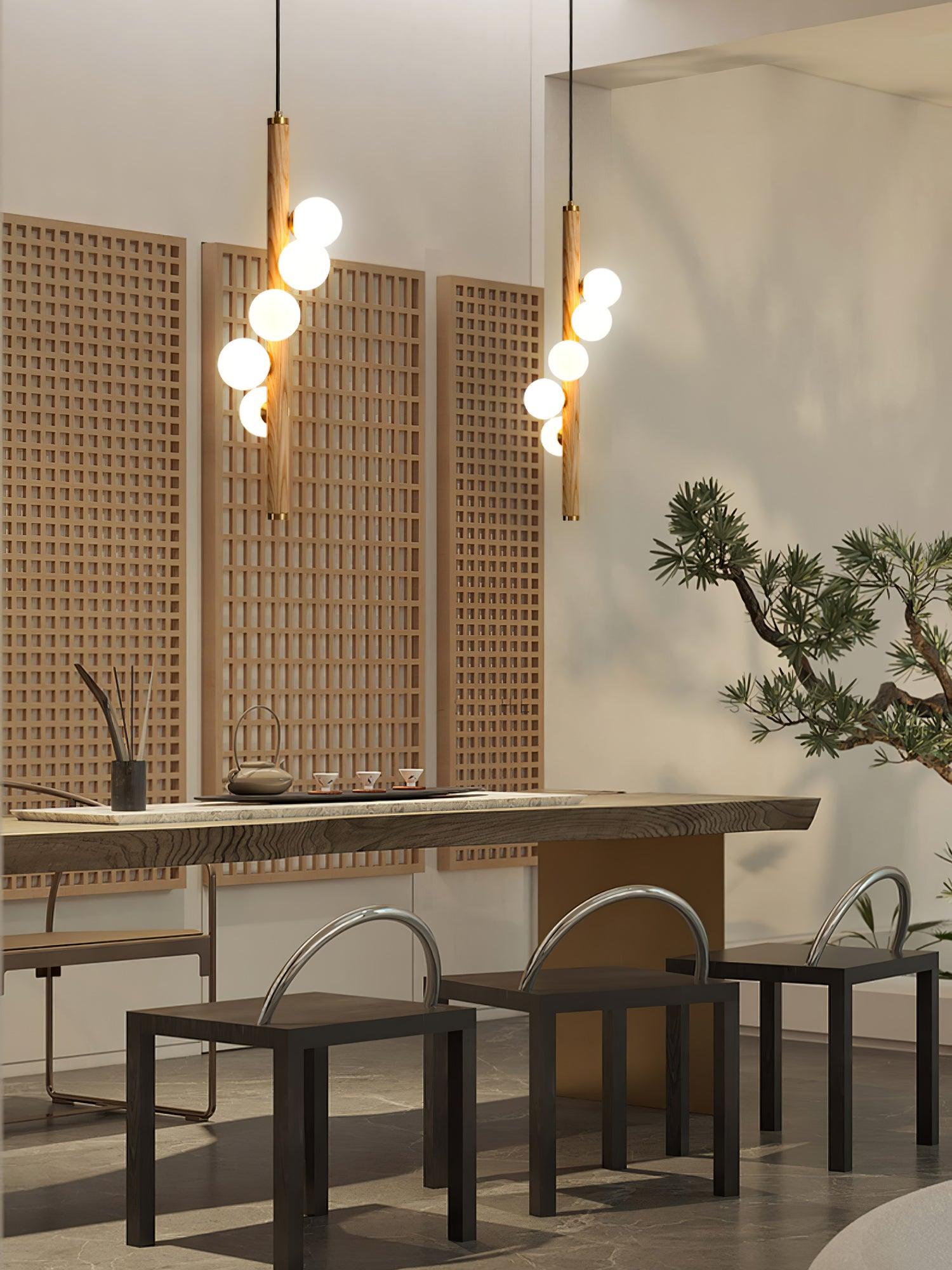 Lustra Pendelleuchte Holz Glas Linear-Letslighting