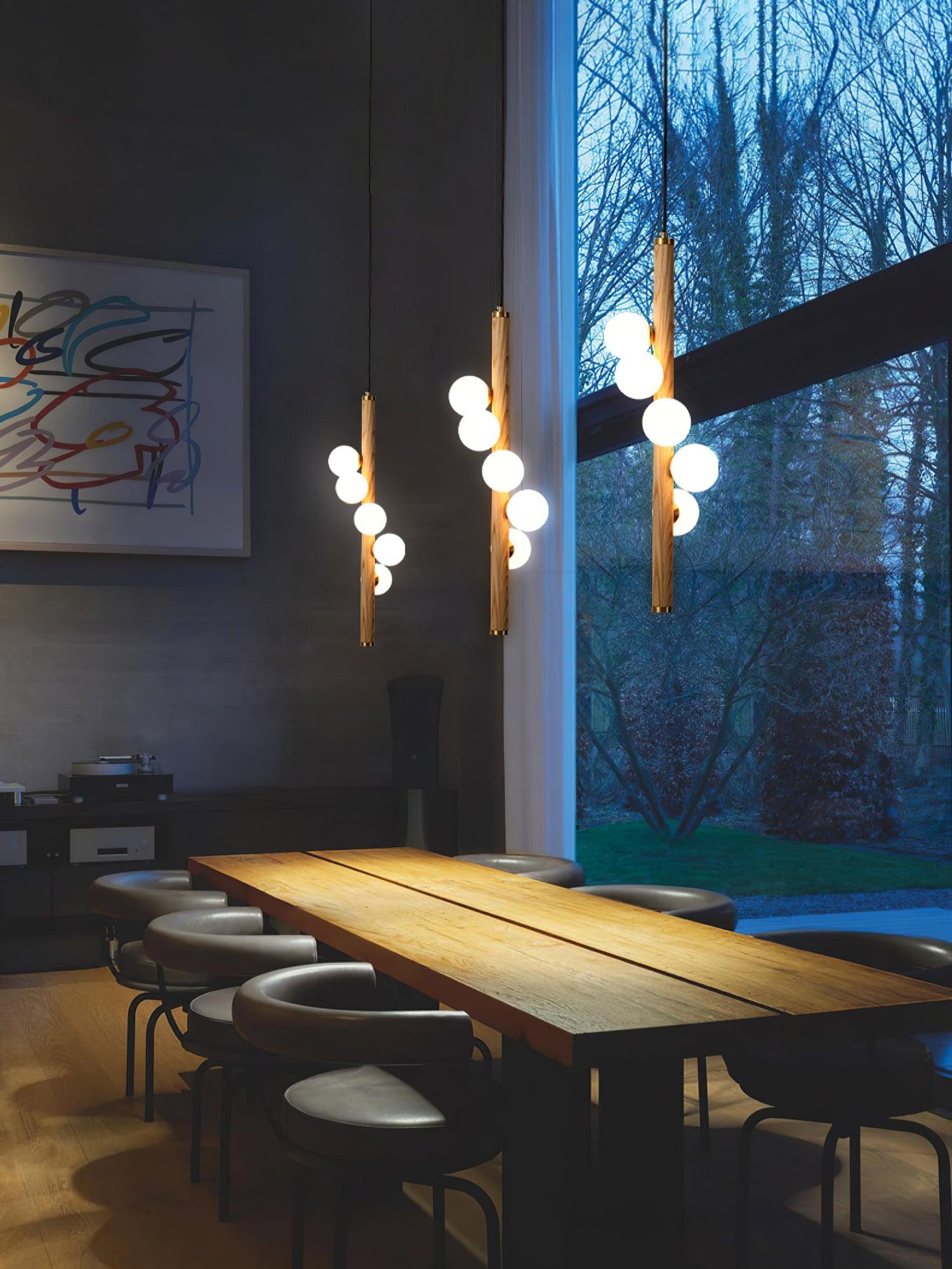 Lustra Pendelleuchte Holz Glas Linear-Letslighting