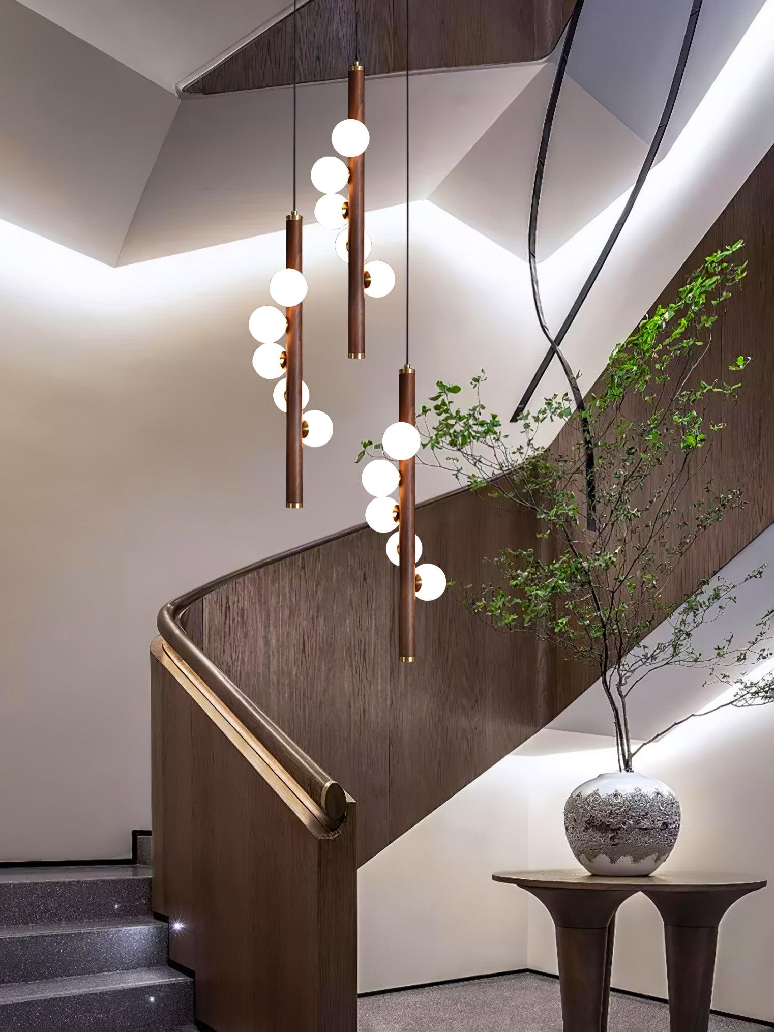 Lustra Pendelleuchte Holz Glas Linear-Letslighting