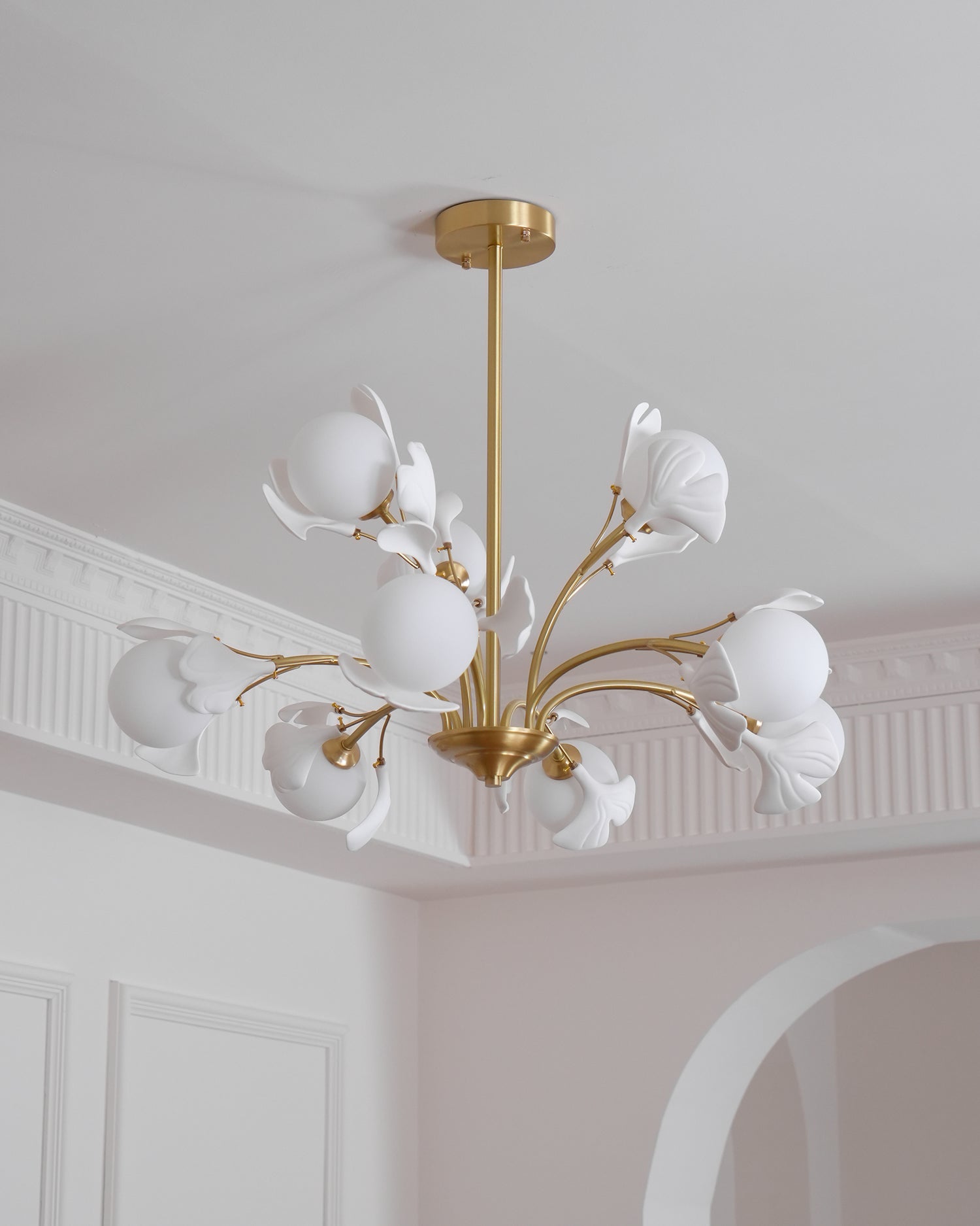 Ginkgo Leaf Chandelier with Frosted Glass Globes - Letslighting