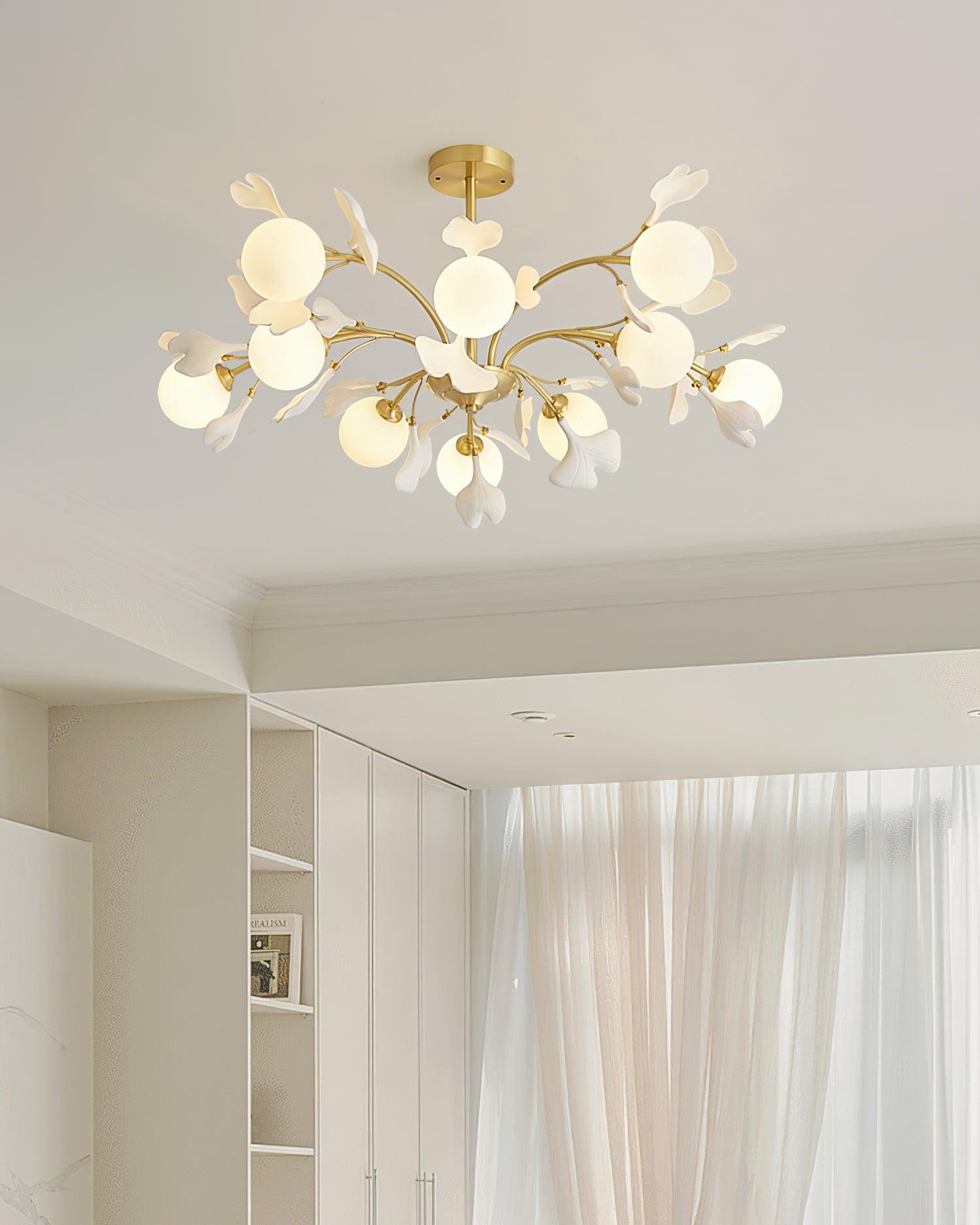 Ginkgo Leaf Chandelier with Frosted Glass Globes - Letslighting
