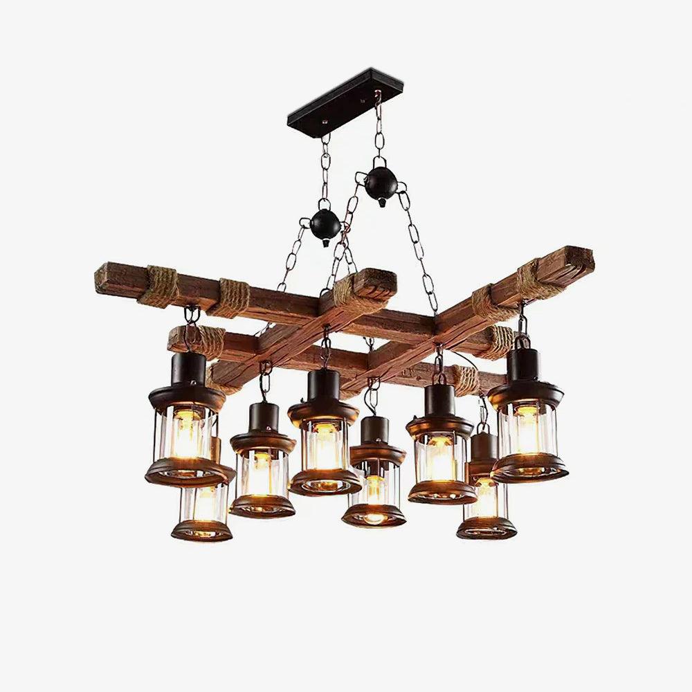 Lustra Kronleuchter Vintage Holz Glas Retro-Letslighting