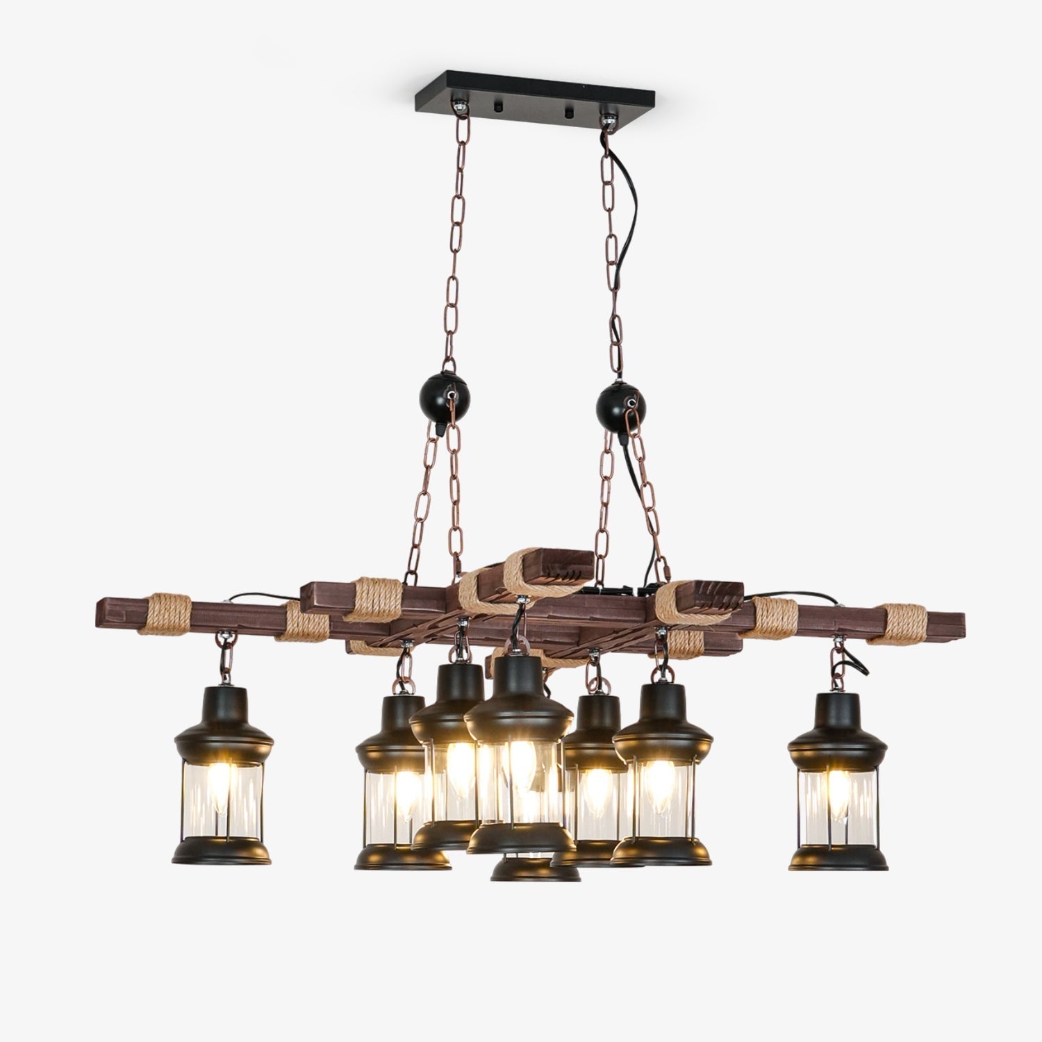Lustra Kronleuchter Vintage Holz Glas Retro-Letslighting