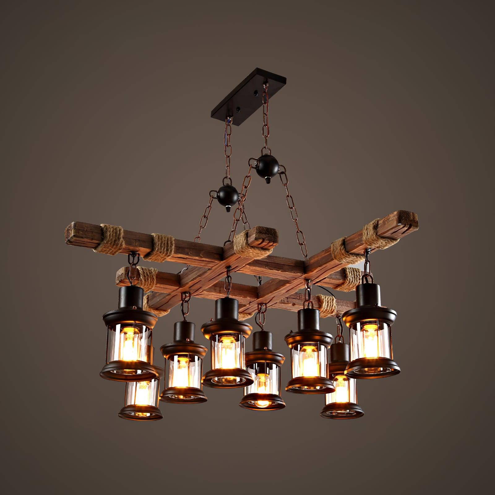 Lustra Kronleuchter Vintage Holz Glas Retro-Letslighting