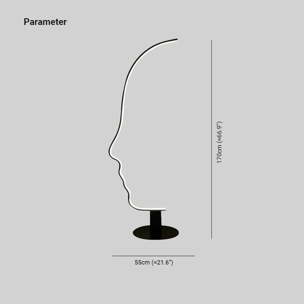 Arisha Minimalistisch   Stehlampe mit menschlichem Gesichtsprofil und Bogen Linear